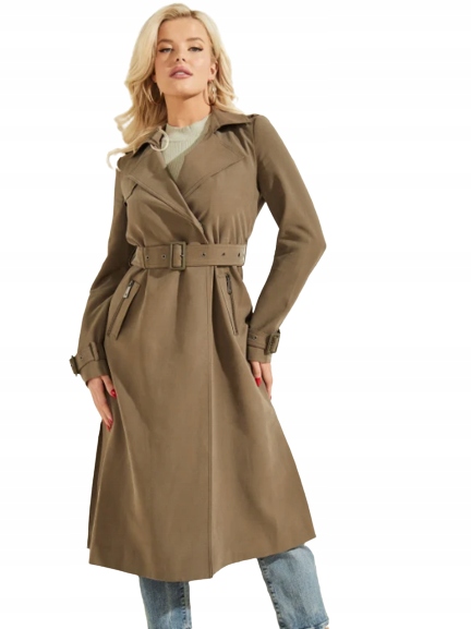 Guess dámský podzimní kabát Stefania Longline Trench zelený M