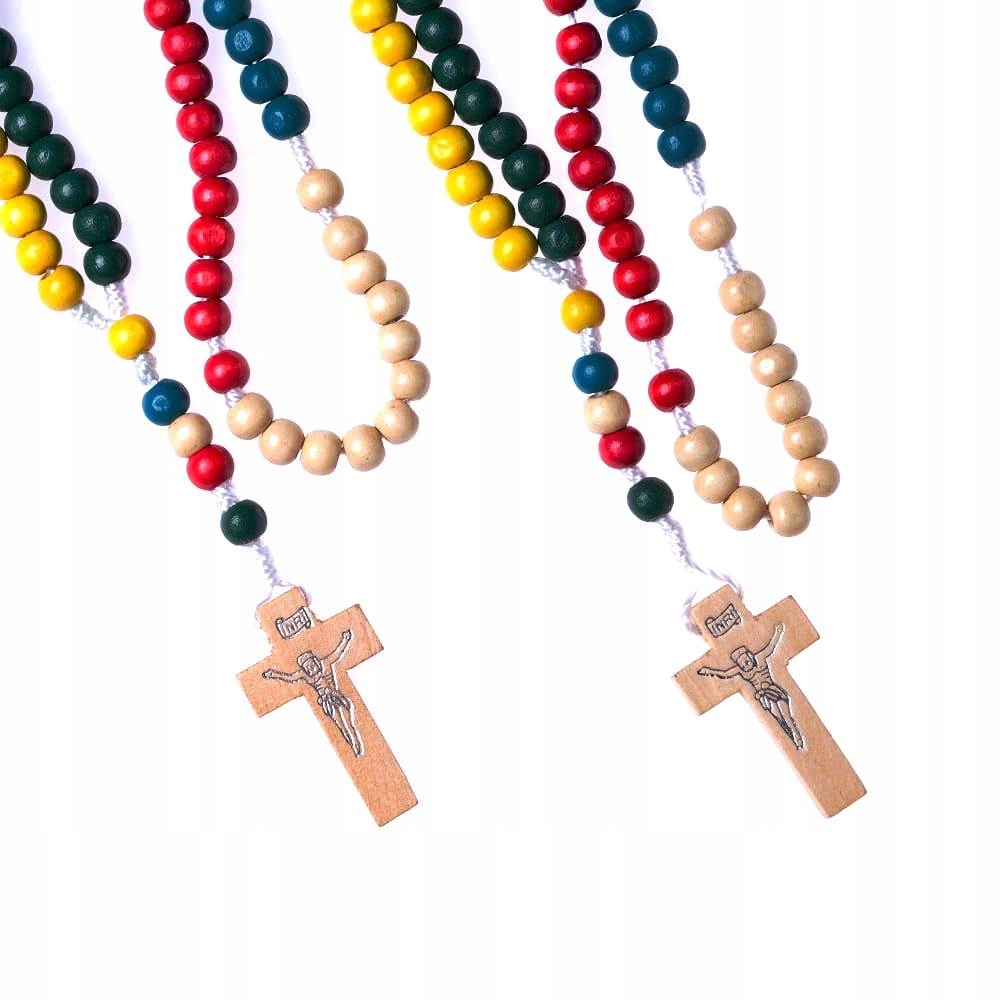 

Różaniec drewniany na sznurku Misyjny kolorowy