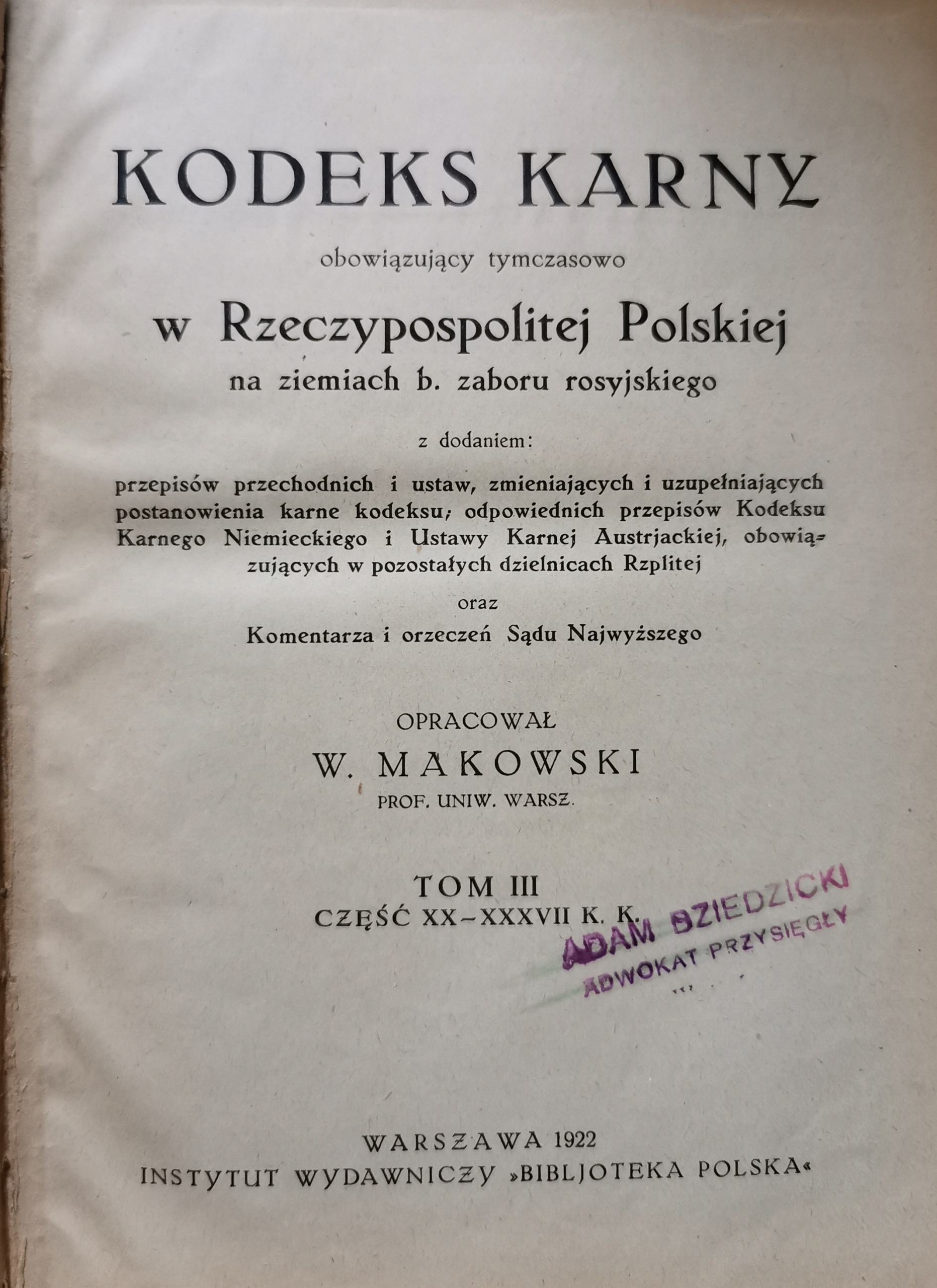 Kodeks Karny W. Makowski 1922