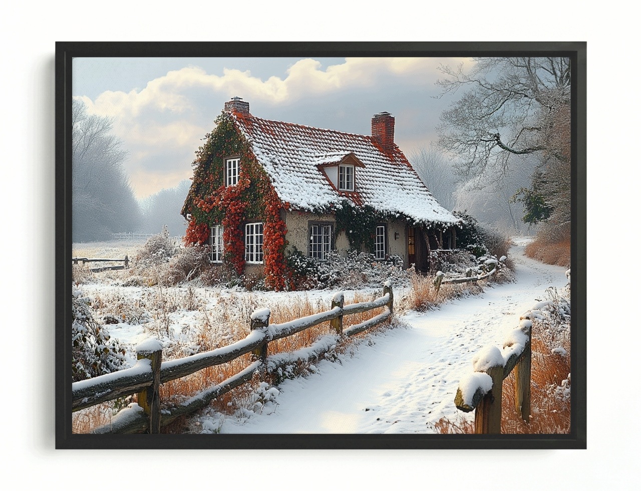 Obraz Rám American Box Zimná Krajina Dom Chatka Obec Sneh Zima 80x60