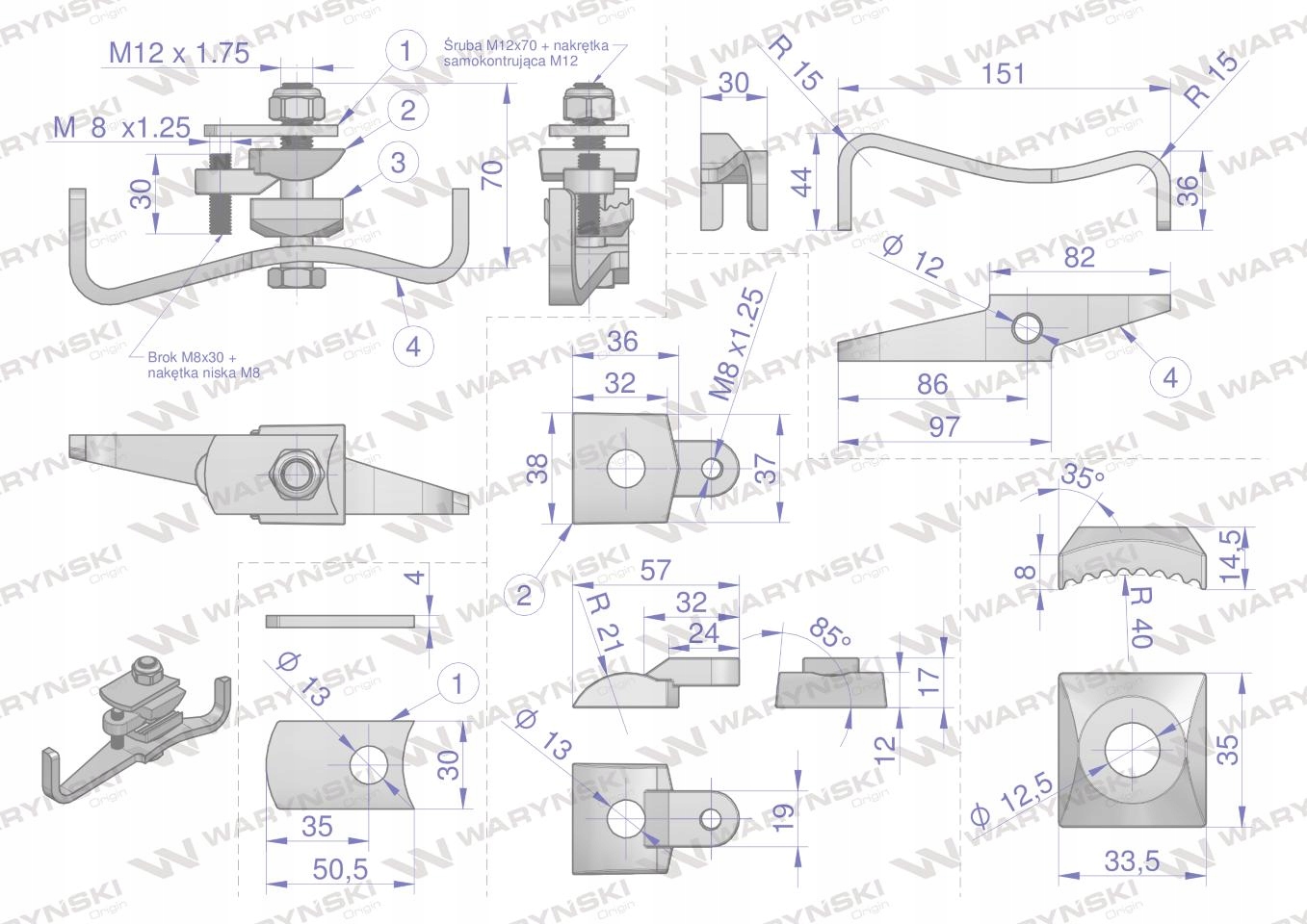 Mocowanie palca kpl. Pottinger Waryński Producent części Waryński