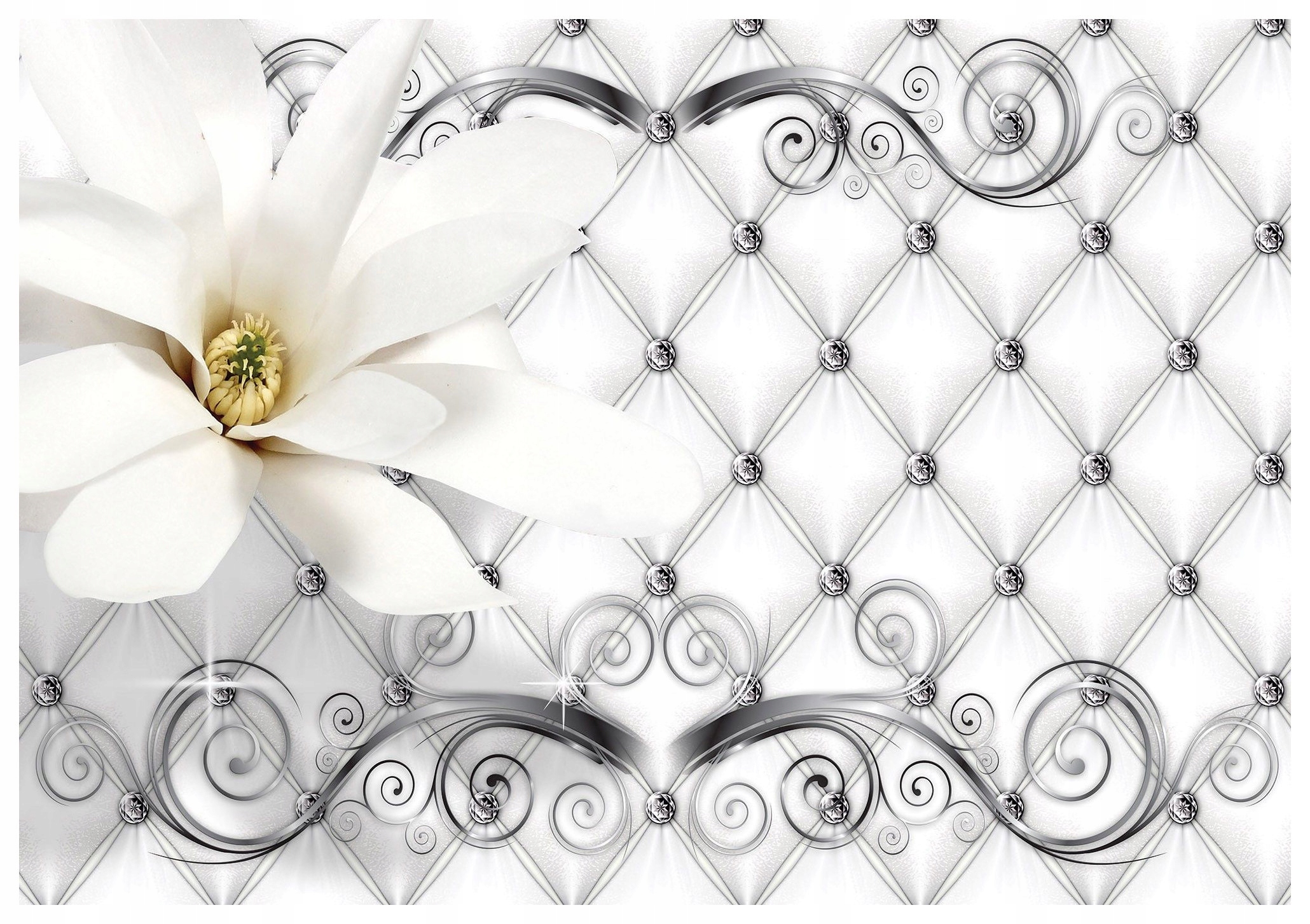 Fototapeta flizelina Magnolie stříbro s prošívaným vzorem elegance 200x140 lepidlo