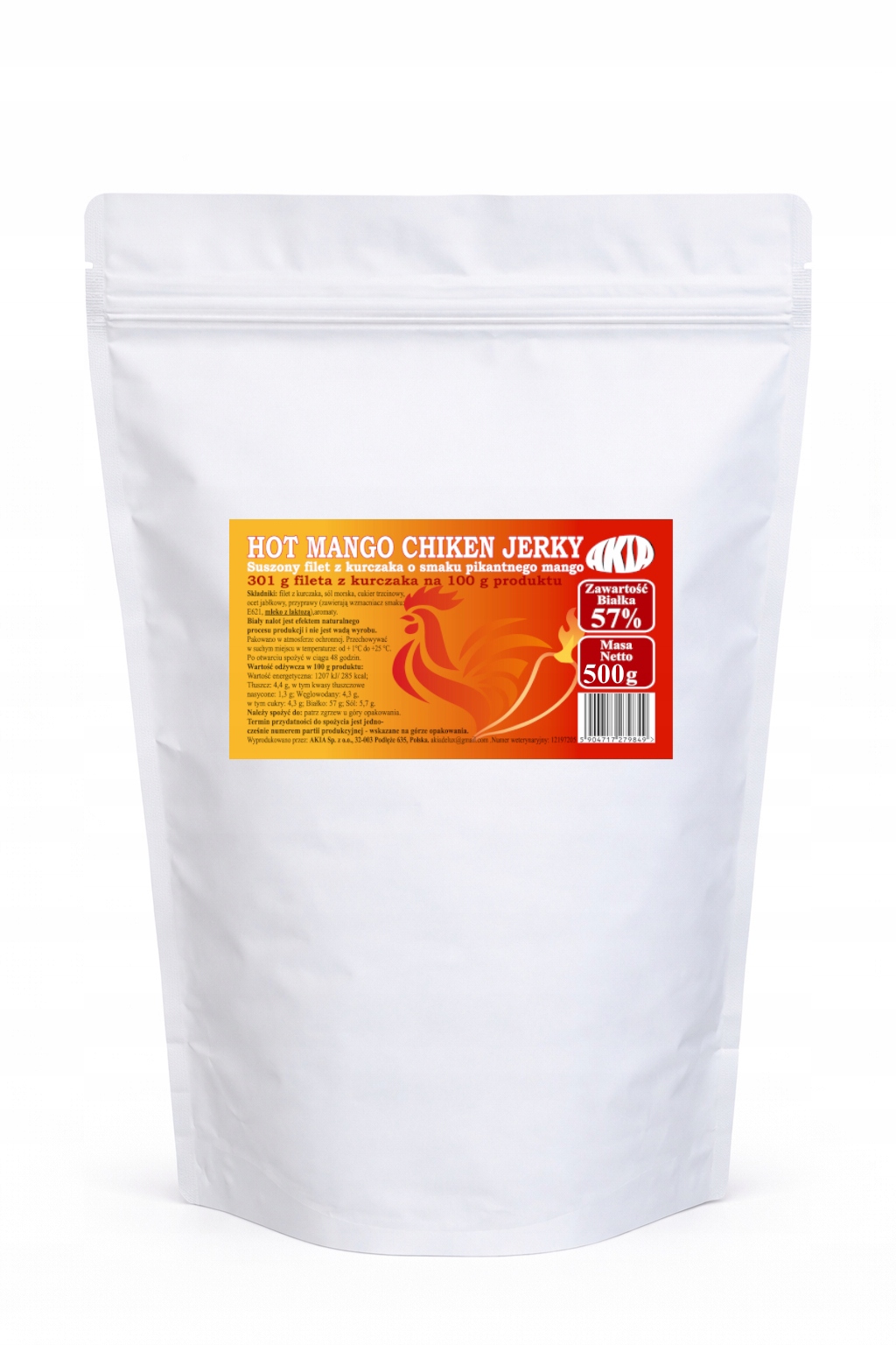 Levně Akia Jerky, sušené kuřecí maso Pikantní mango 500 g