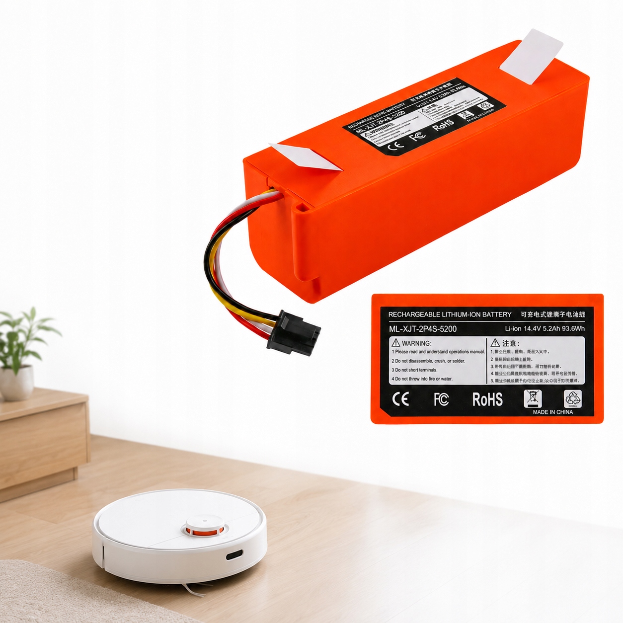 Baterie pro Xiaomi Roborock S50 S51 S55 T4 T60 14,4V 5200mAh BRR-2P4S-5200S
