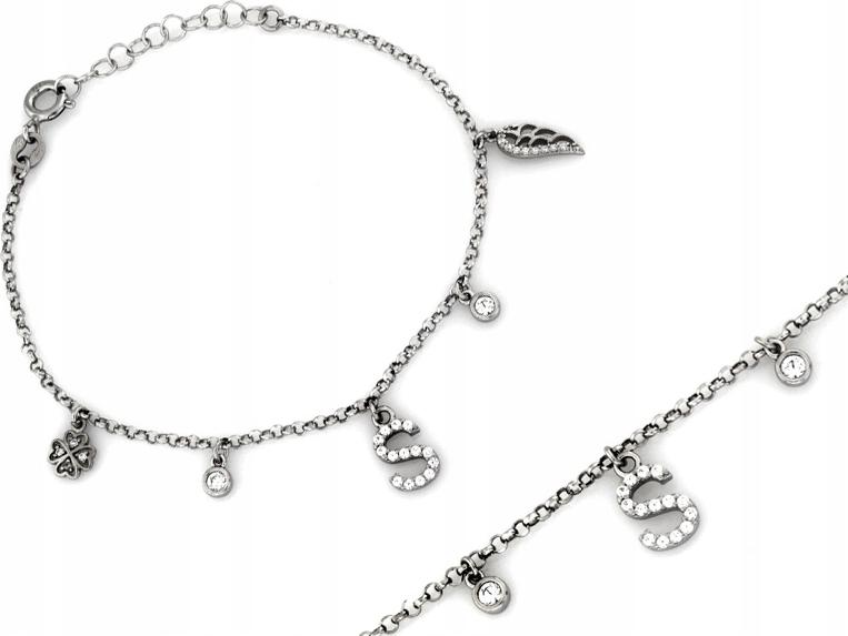 Stříbrný náramek 925 s písmenem S a přívěsky r18, bílé zirkony, módní