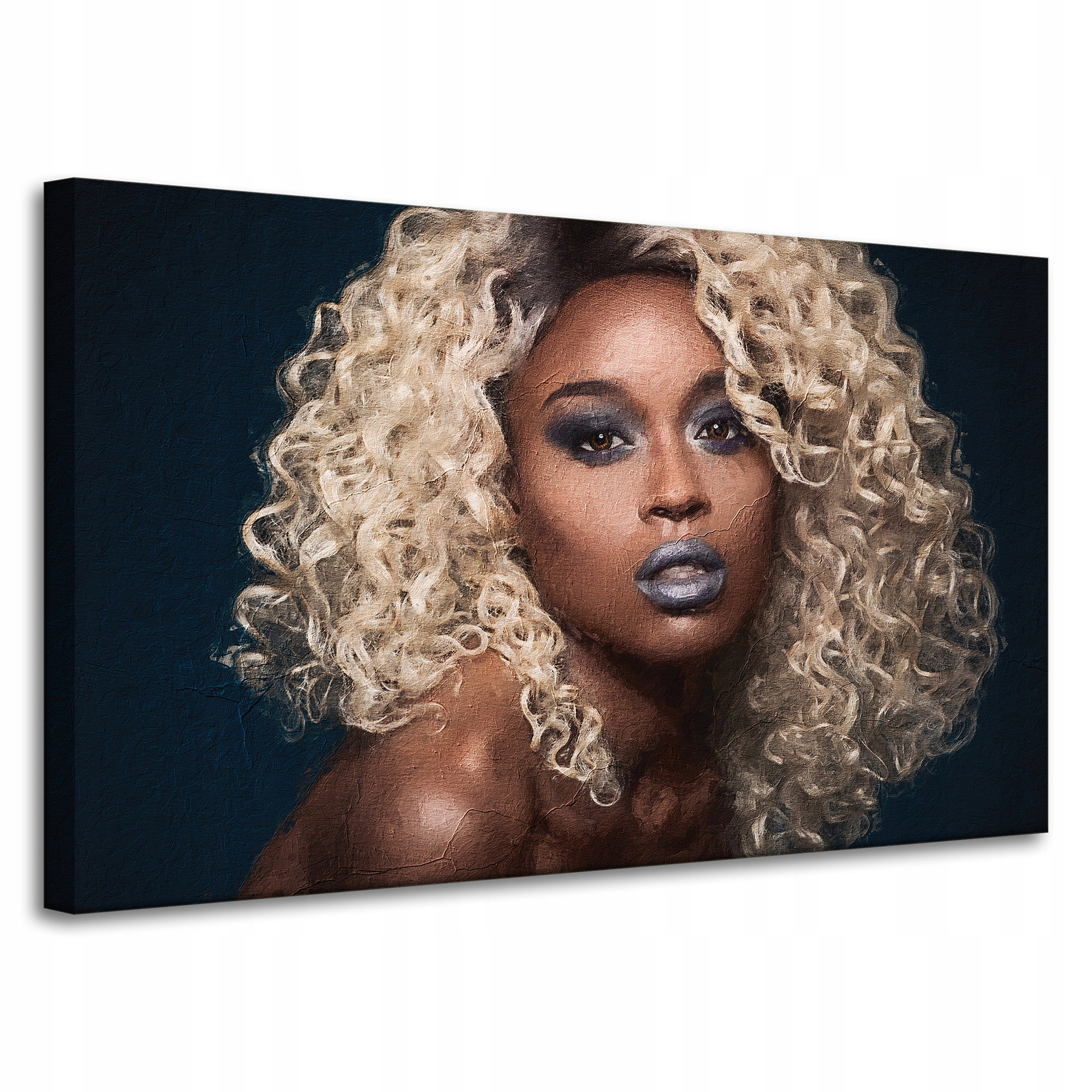 Obraz na plátně Černá žena Blond Vlasy Kudrlinky 100x60 cm