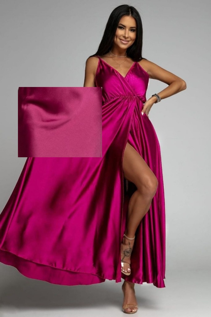 SATYNOWA DŁUGA SUKIENKA OKOLICZNOŚCIOWA NA WESELE PRZYJĘCIE WIZYTOWA MAXI Model 112K22