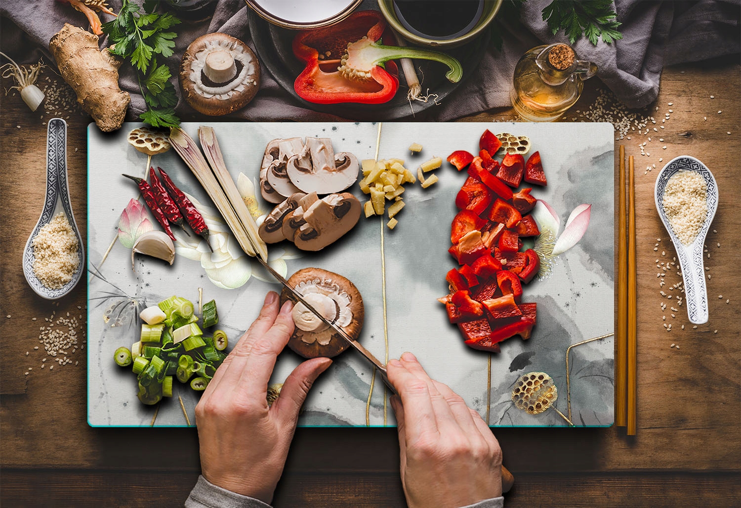 SZKLANA DESKA DO KROJENIA 52x30 KWIATY SZKŁO HARTOWANE Kolor wielokolorowy