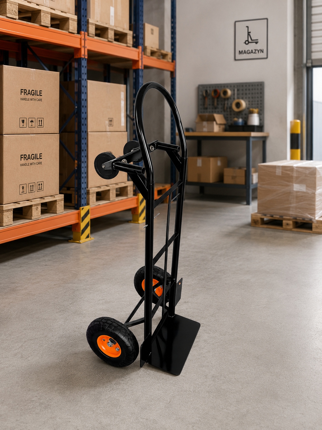 Wózek Magazynowy 2w1 Transportowy Platformowy Towarowy 200kg czarny