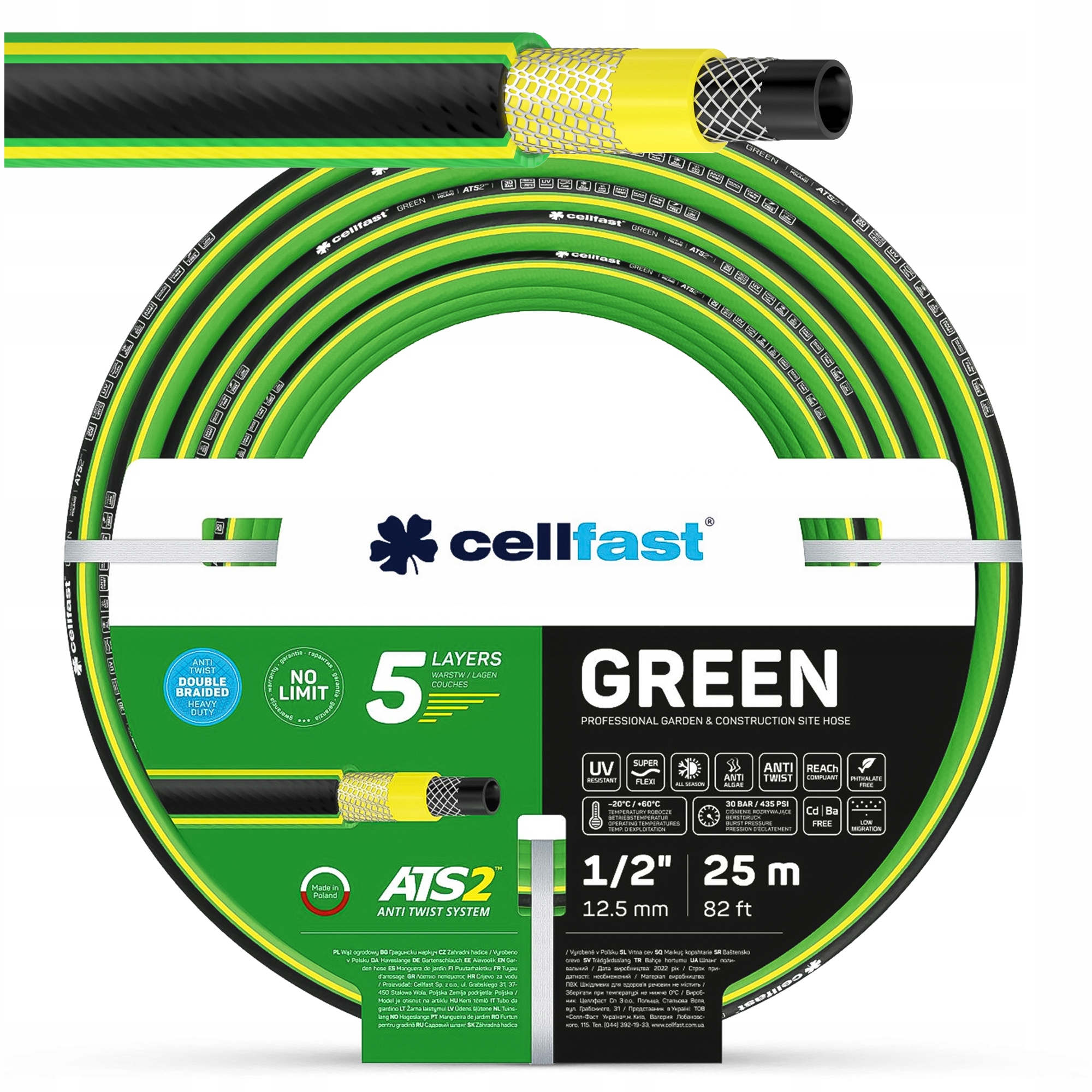 Wąż Ogrodowy Cellfast Green ATS2 Odporny Na Uv Mocny 5 Warstw 1/2" 25M