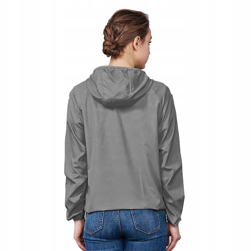 KURTKA PRZECIWDESZCZOWA Z KAPTUREM WIATRÓWKA LEKKA UNISEX SZARA ROZ. XL Kaptur z kapturem