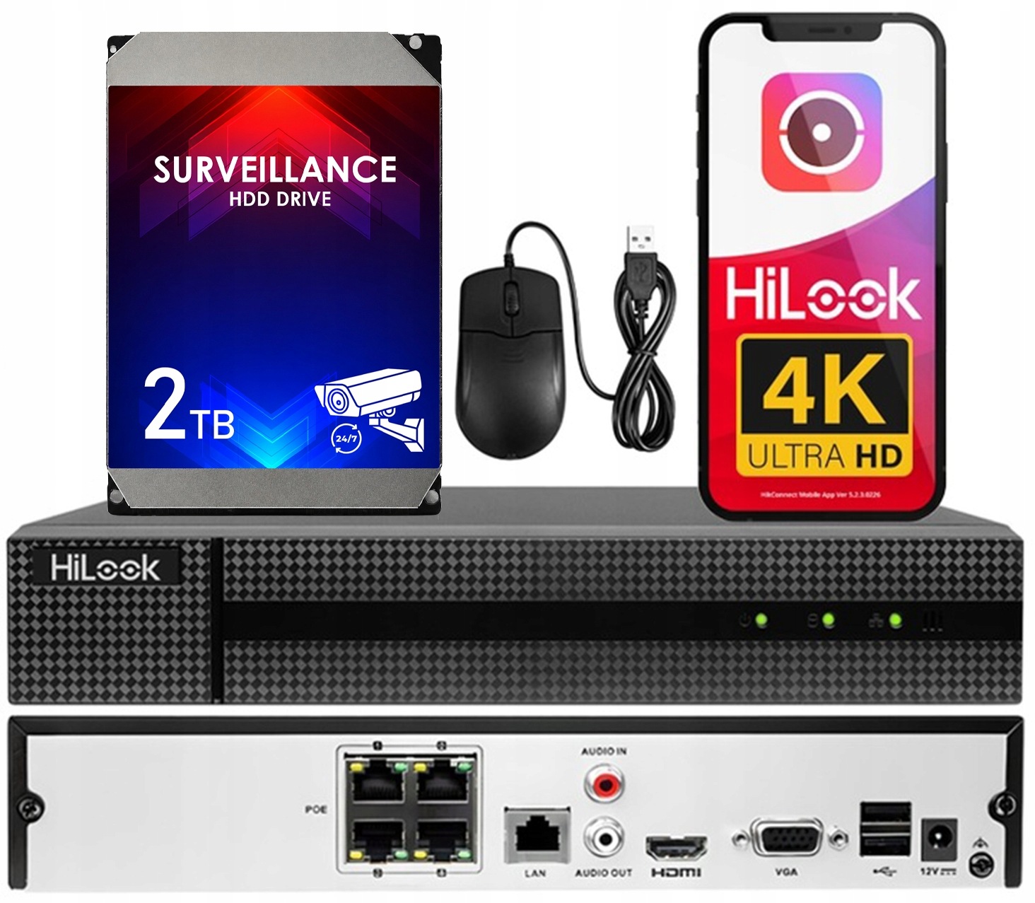 Ip monitorovací rekordér 4 PoE kanály 8Mpx HiLook 2TB disk