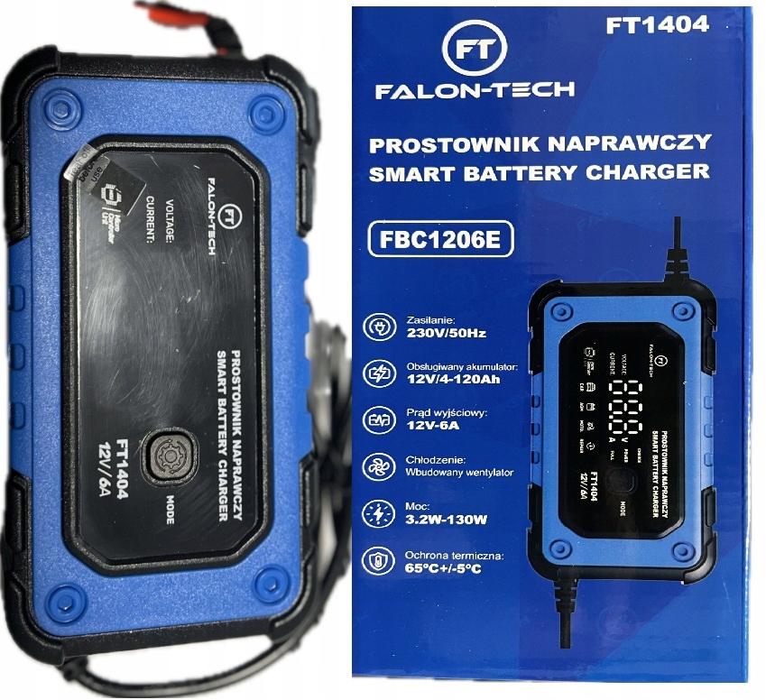 Falon-Tech Prostownik do akumulatora z funkcją naprawy 12V-6A