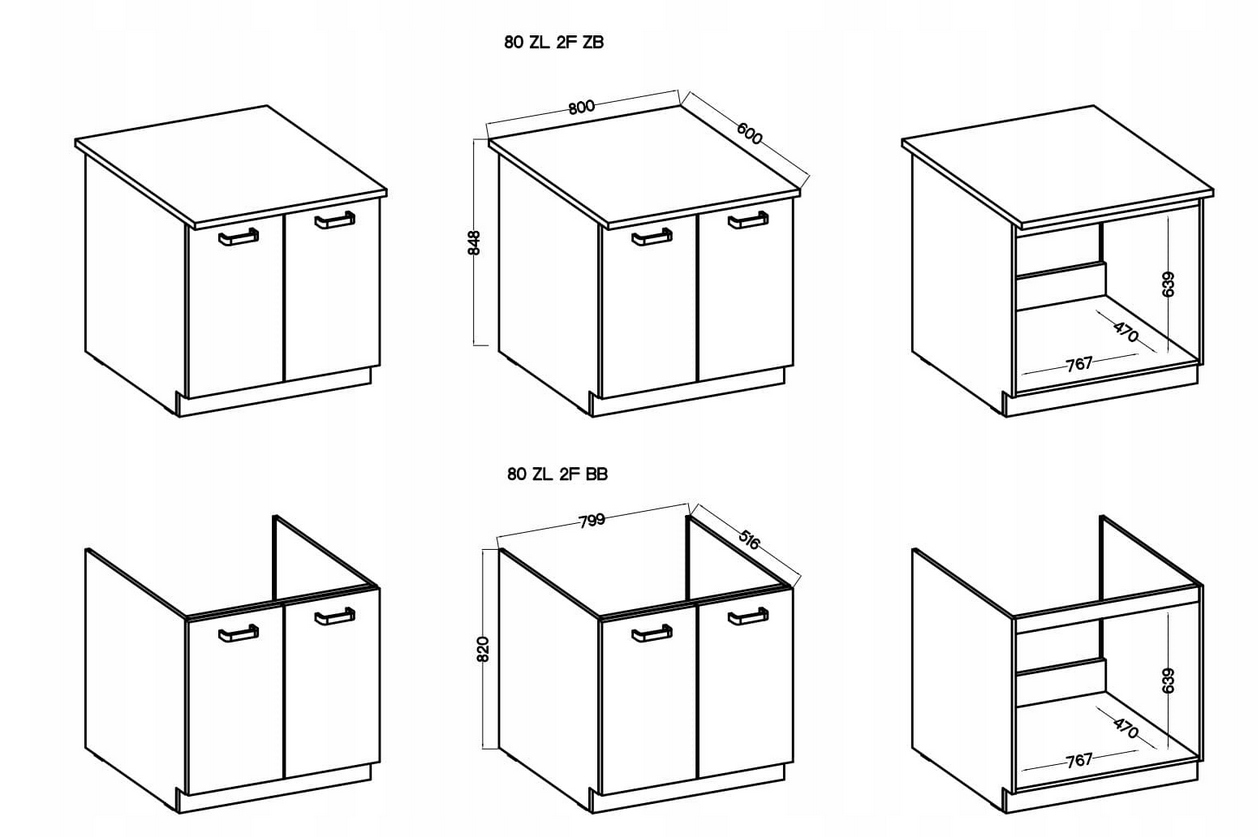 SZAFKA KUCHENNA LARA 80 ZL BIAŁY POŁYSK bez blatu Kod producenta 80 ZL 2F ZB