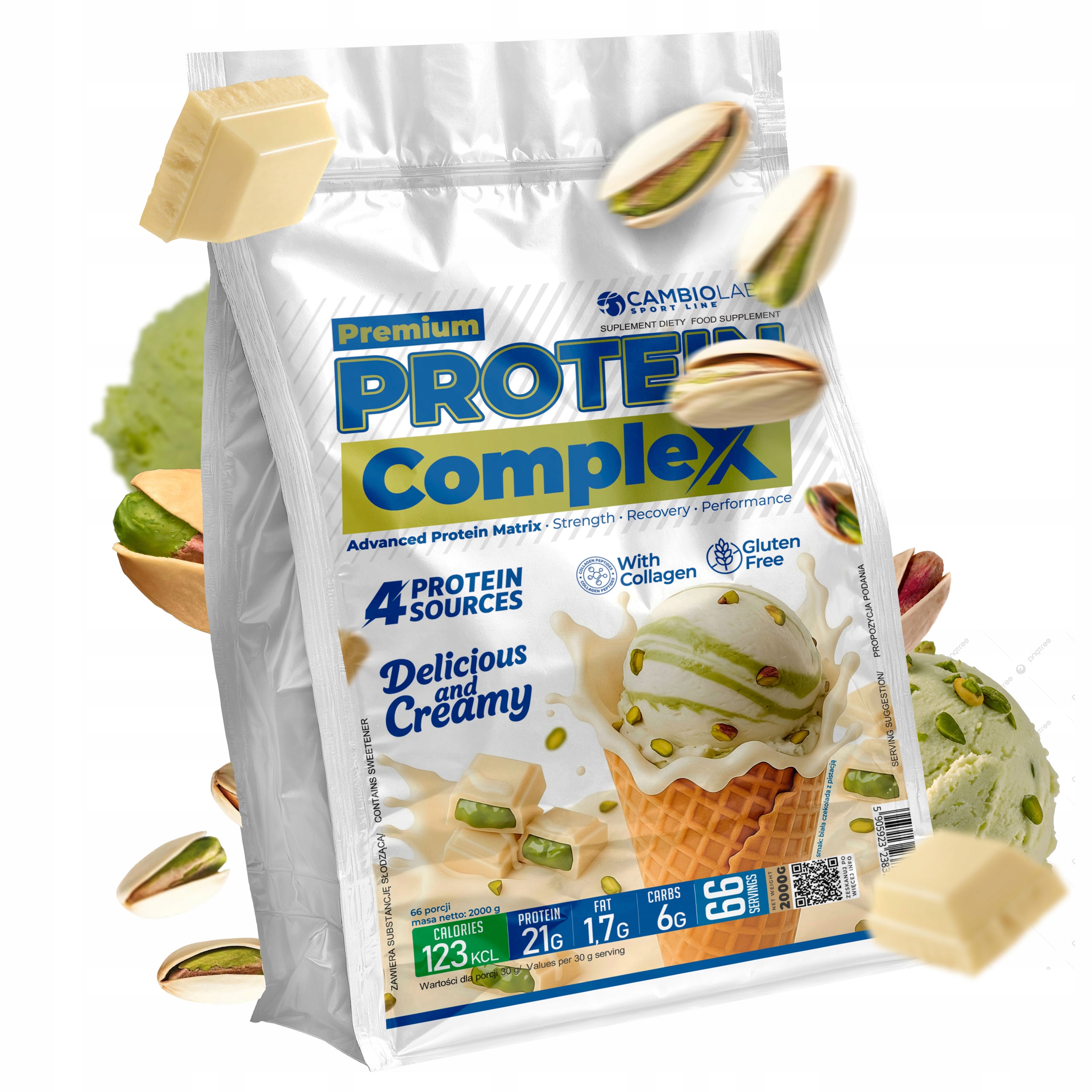 Protein syrovátkový Wpc směs hovězí kolagen klouby 2 kg Pistácie