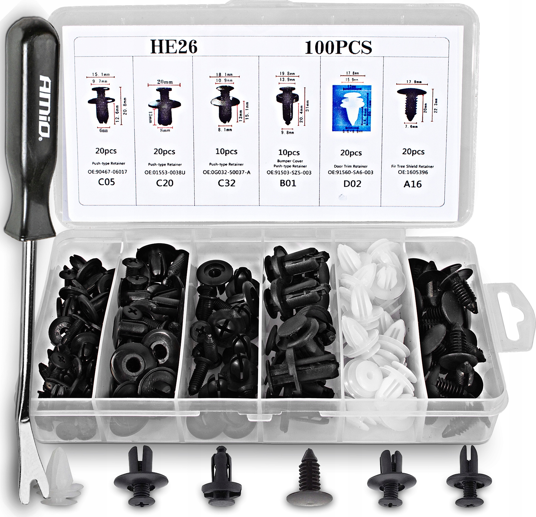 ZESTAW 100 SPINEK SAMOCHODOWYCH + ORGANIZER+CHWYTAK DO SPINEK