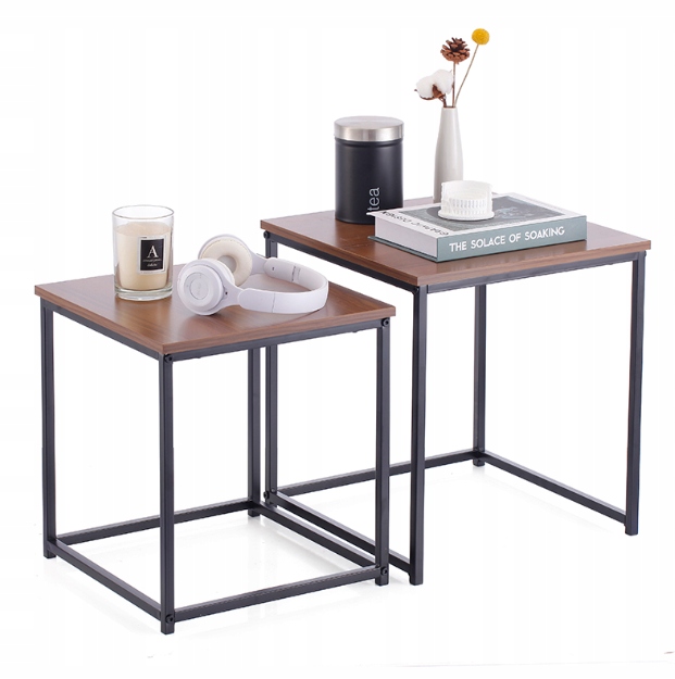 STOLIK KAWOWY ZESTAW STOLIKÓW LOFT 2W1 ŁAWA STÓŁ INDUSTRIAL KWADRATOWY DUŻY