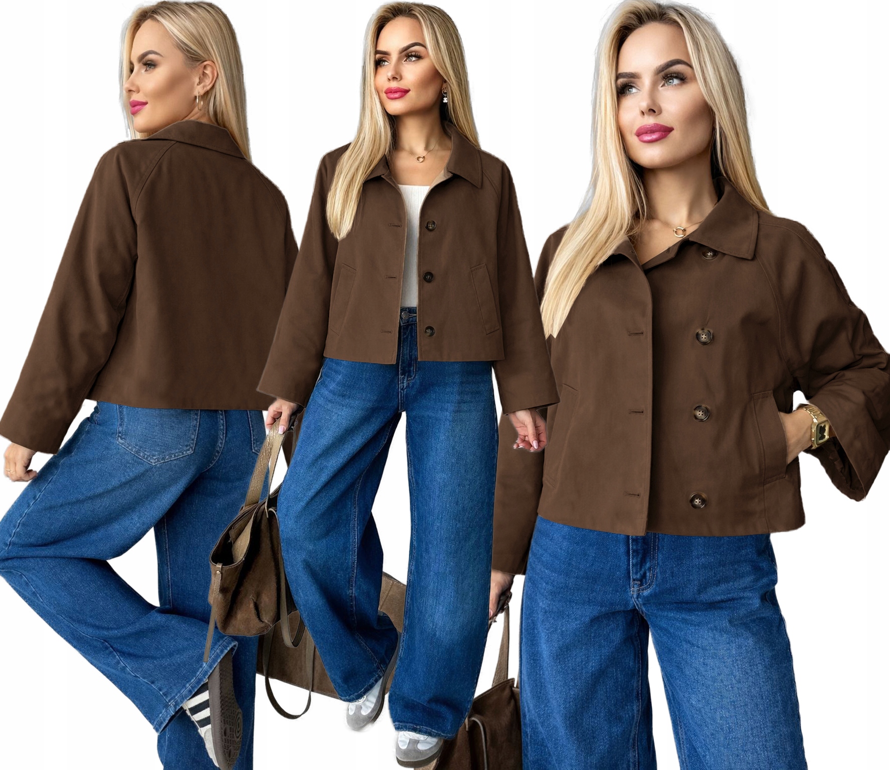 Kurtka krótki Płaszcz Trencz damski prochowiec podszewka brązowy S Kari