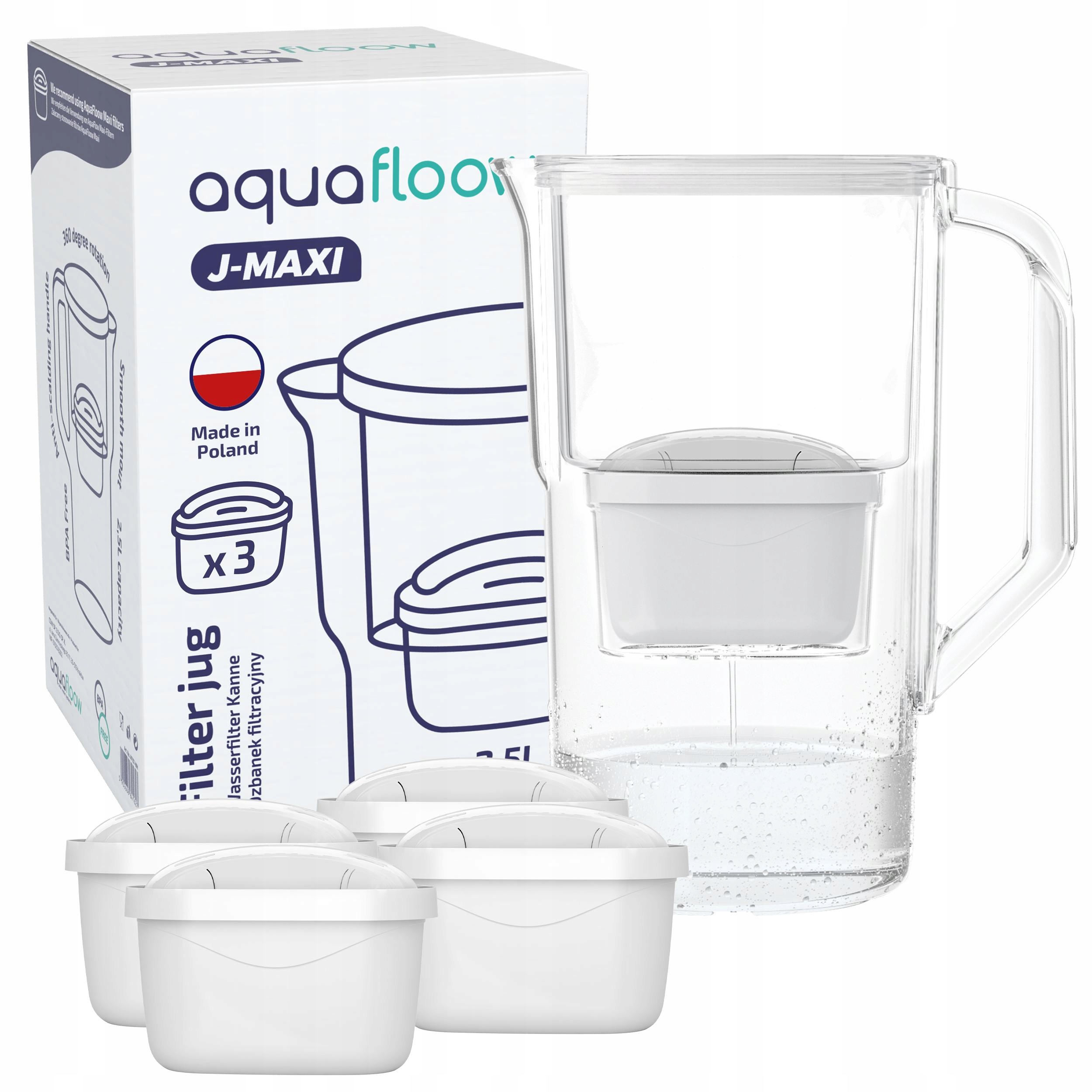 Dzbanek filtrujący z tworzywa AquaFloow J-maxi 2,5l 10x filtr do wody