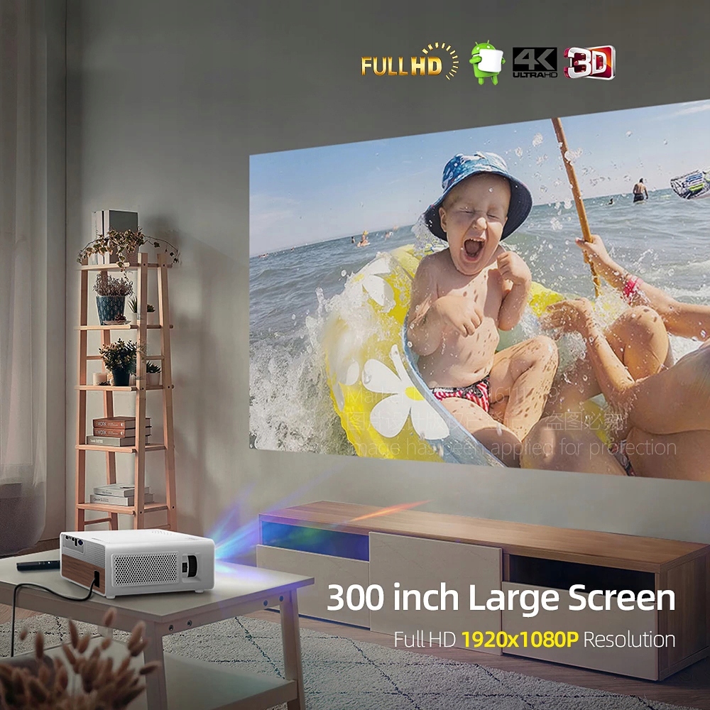 Projektors Full HD 4K projektors 9200lm WiFi Android 9 Produkta dziļums 23,5 cm