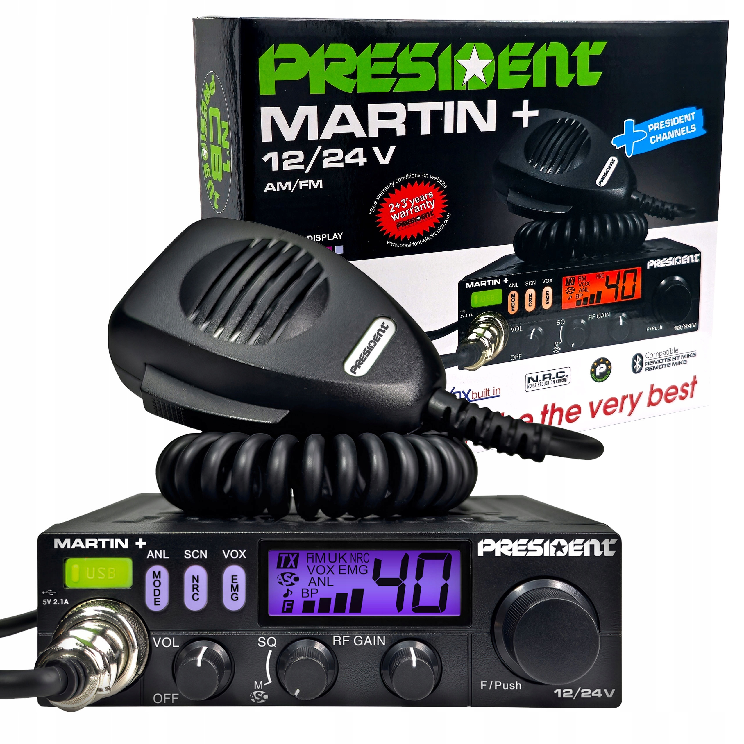 Cb Rádio President Martin 12V/24V Usb Nrc President Kanály