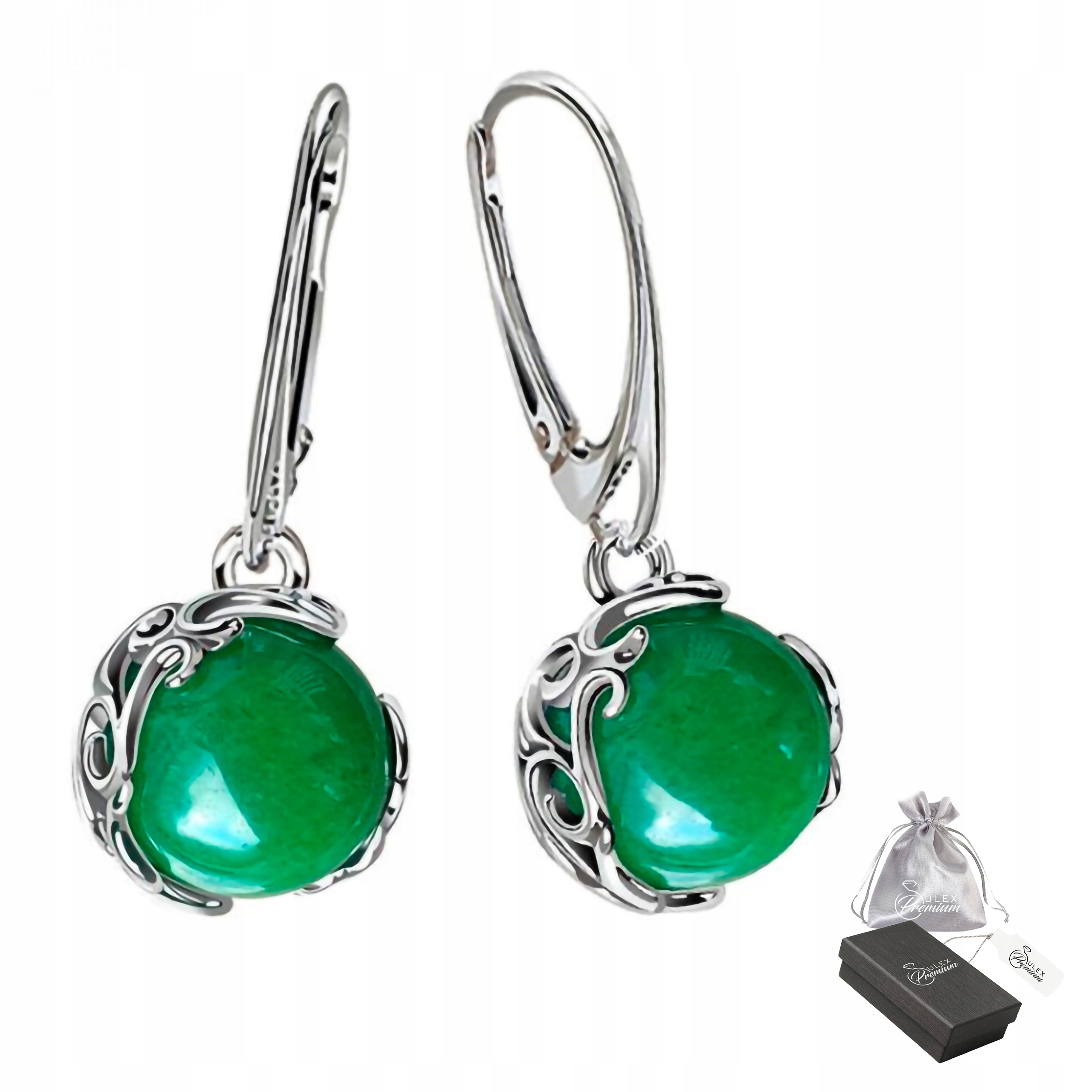 Náušnice Závěsné stříbro ryzost 925 Krásný Přírodní Achát Zelený Menší