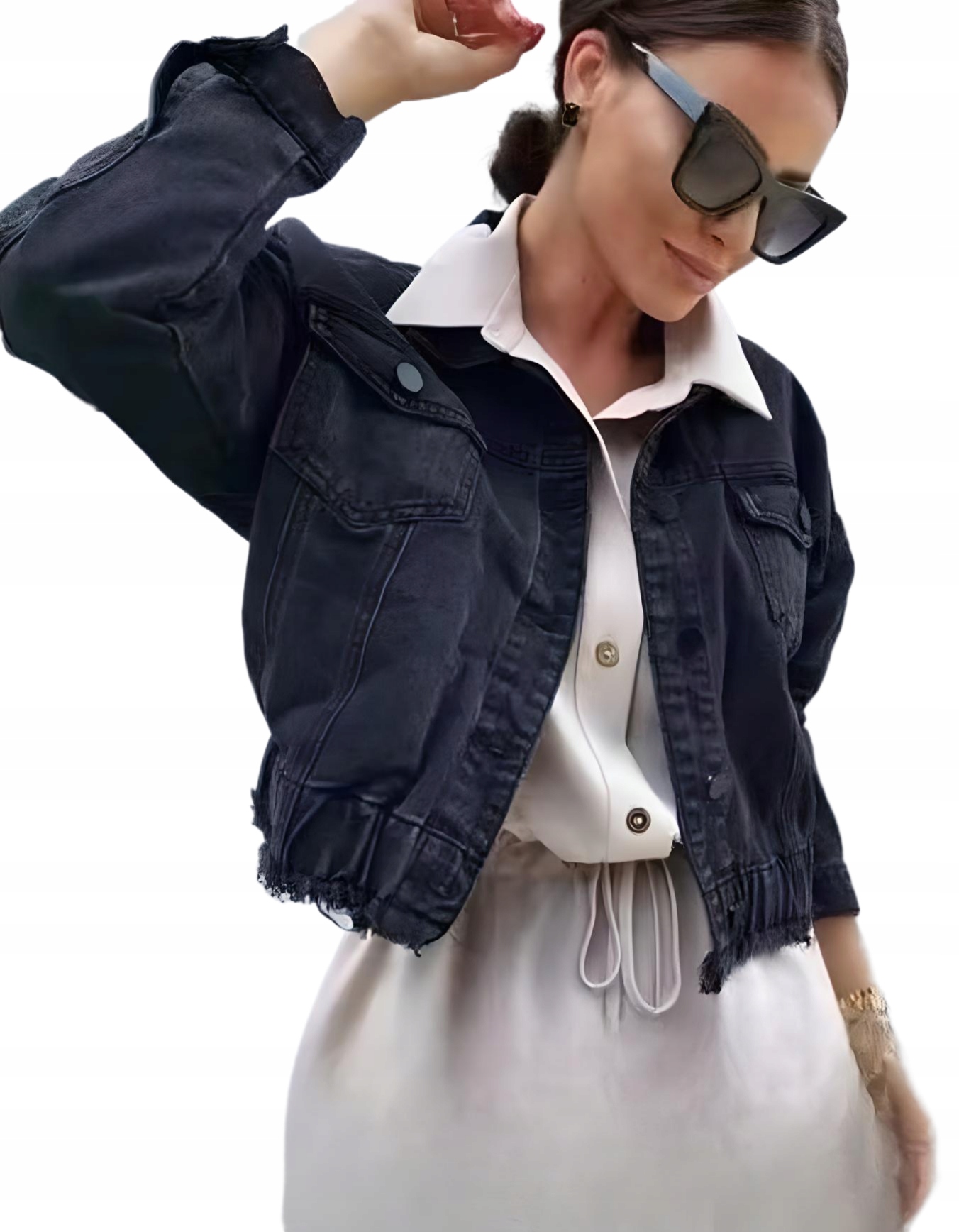 Dámská Džínová Bunda Katana Oversize, Krátká, Černá Xs