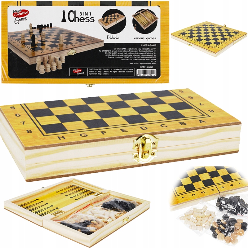 Szachy warcaby klasyczne drewniane 2w1 gra logiczna