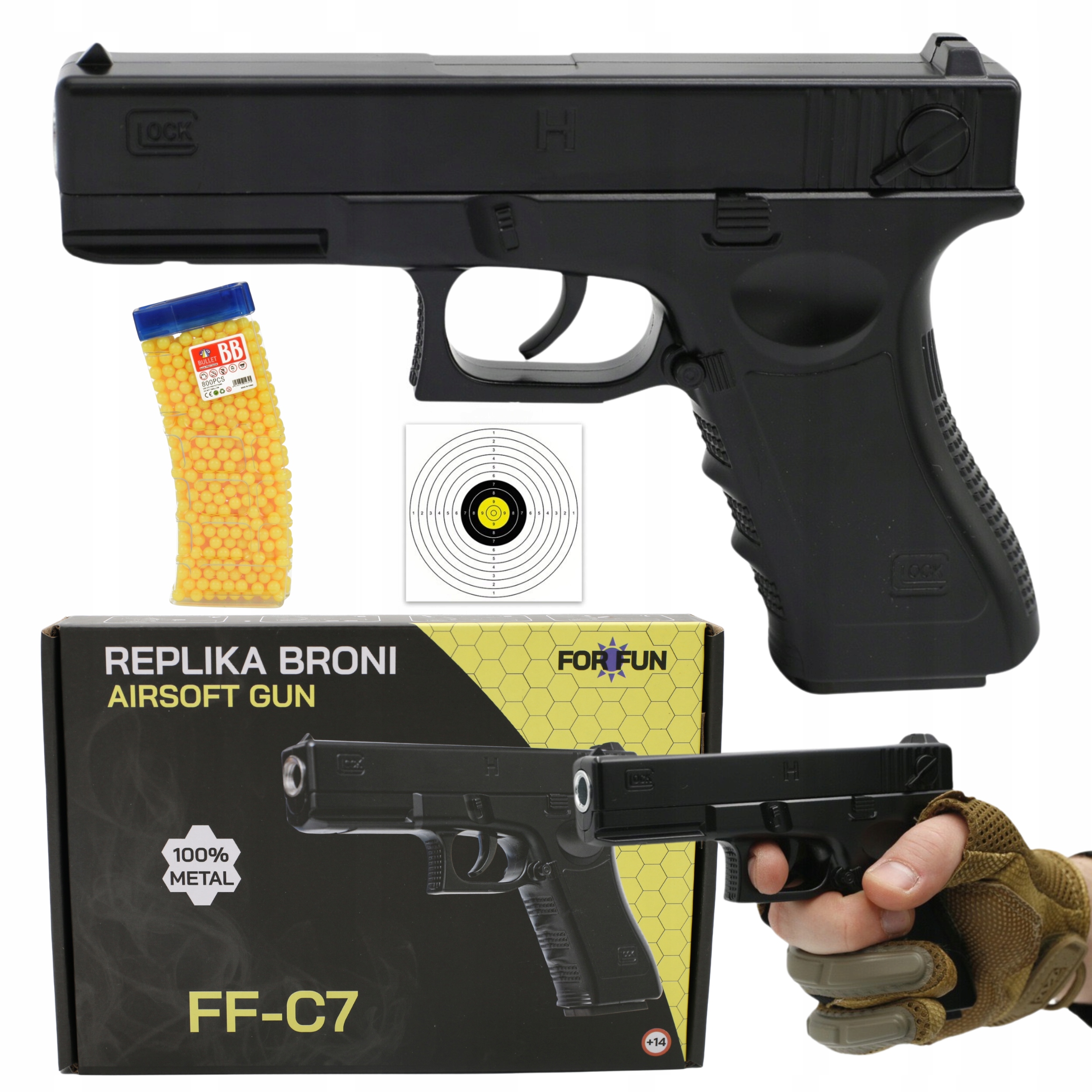 PISTOLET NA KULKI METALOWY GLOCK METAL REPLIKA IMITACJA 6mm + GRATIS KULKI