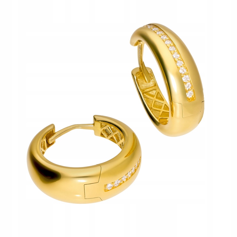 náušnice ze zlata 585 lesklé kroužky s bílými zirkony 5.07 g