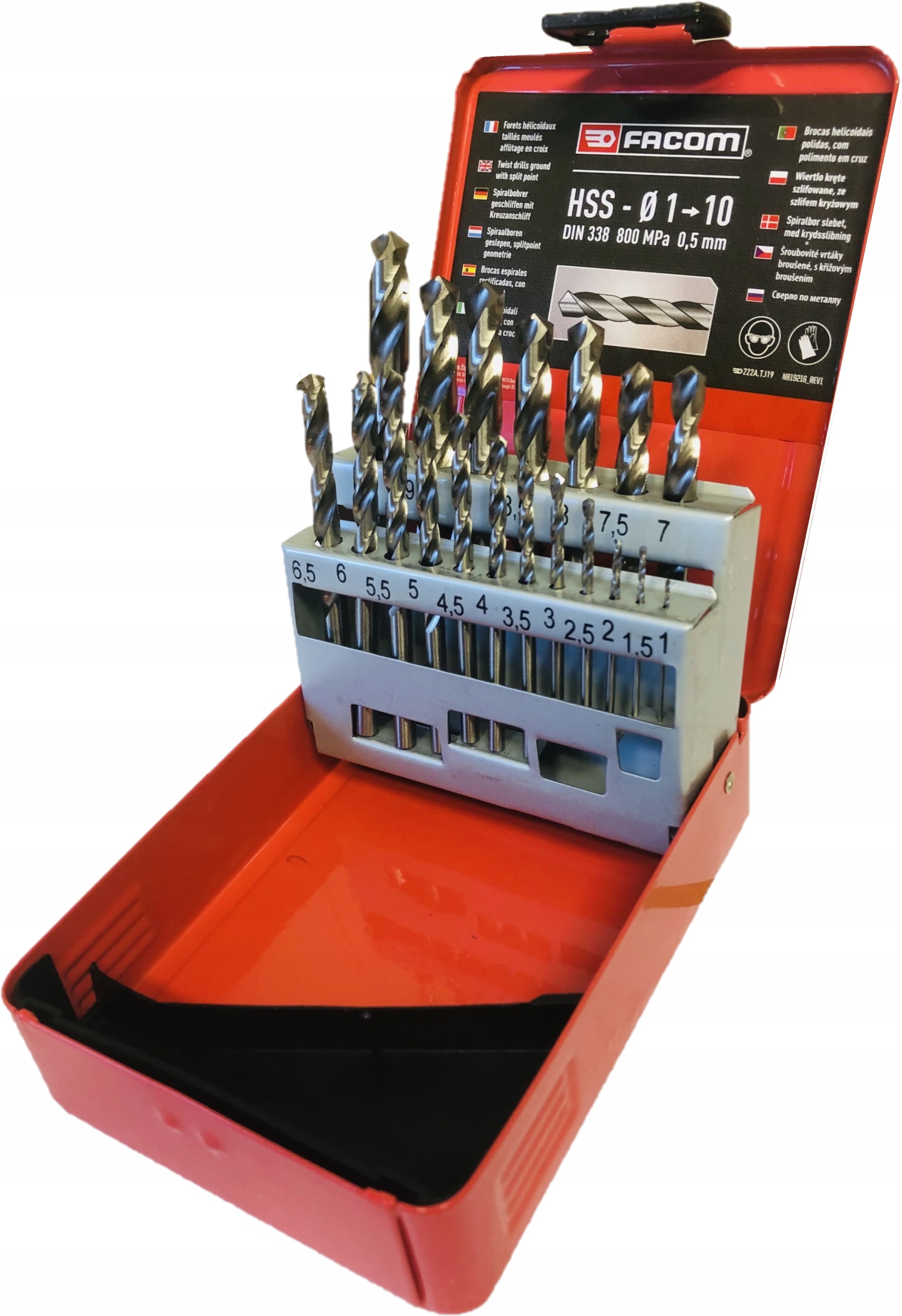FACOM Wiertła do metalu zestaw 1-10 mm 19 elem