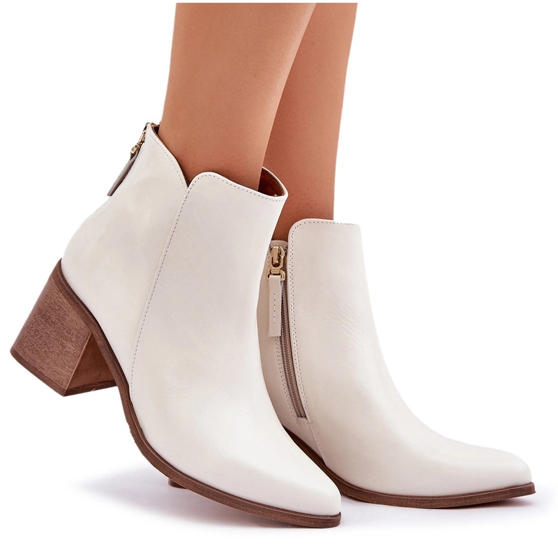 Kotníkové Boty Přírodní Kůže Podpatek Sloupek Na Zip Elegantní Zazoo 3673 Bílá 41