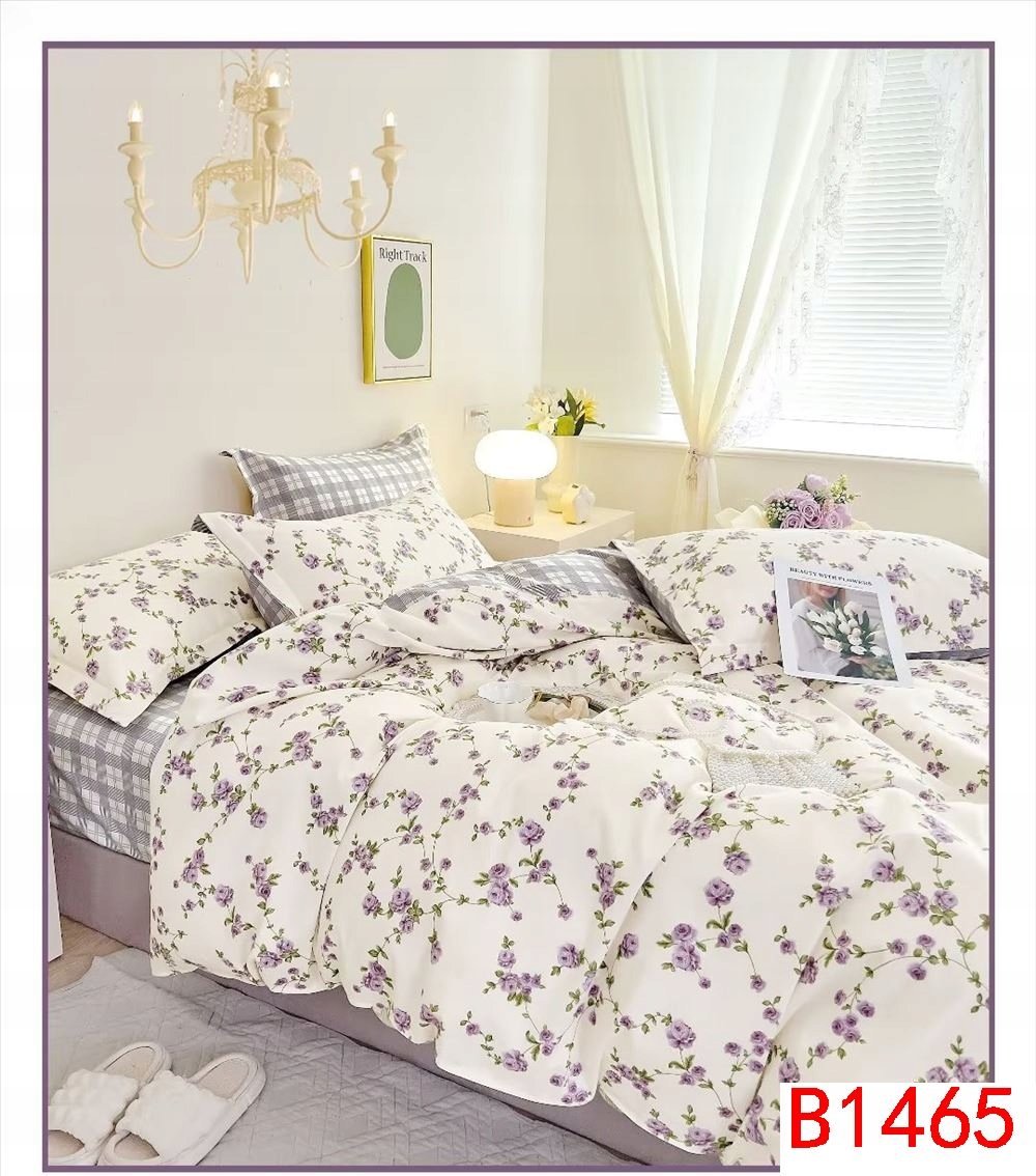 Komplet pościeli 100% bawełna Mengtianzi B-1465 biała w kwiaty 160x200 3el