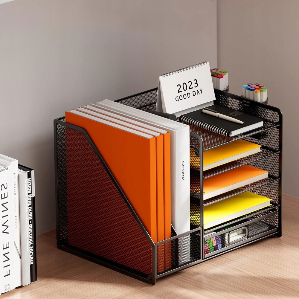 PRZYBORNIK ORGANIZER NA BIURKO 1 KOMÓR SZUFLADKA 5 PÓŁEK CZARNY EAN (GTIN) 0887484363674