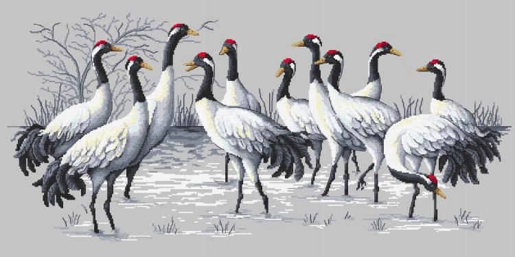 Křížková výšivka Sada s mulinkou Slet jeřábů