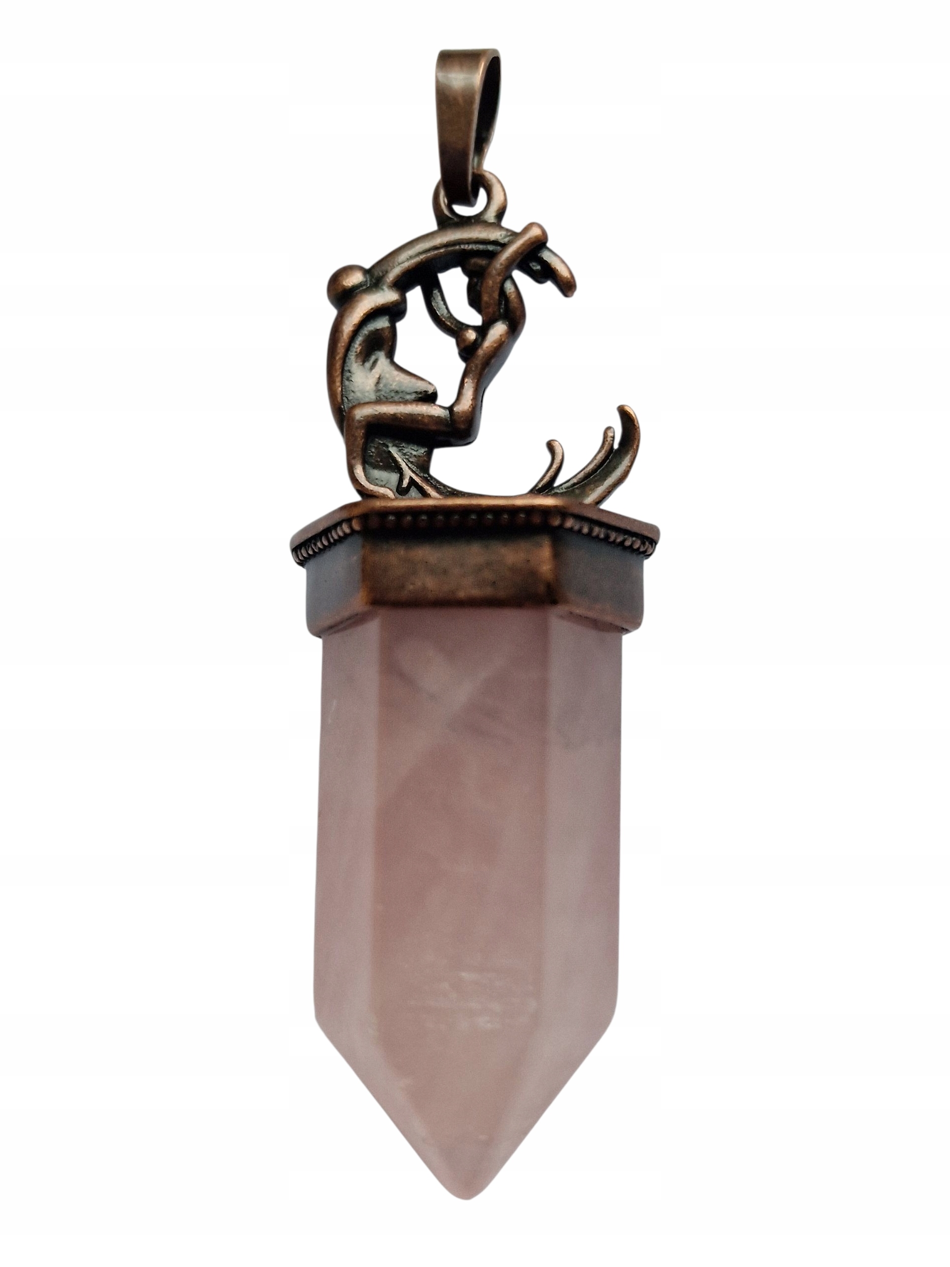 Růžový Tantrický Křemenný Přívěsek Kovaný Z Mědi Selenita Luna Dobrá Aura