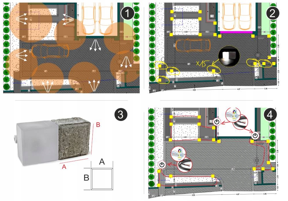 4x Kostka Brukowa LED LedBruk 24V Piccola-B BZ Szerokość produktu 9 cm