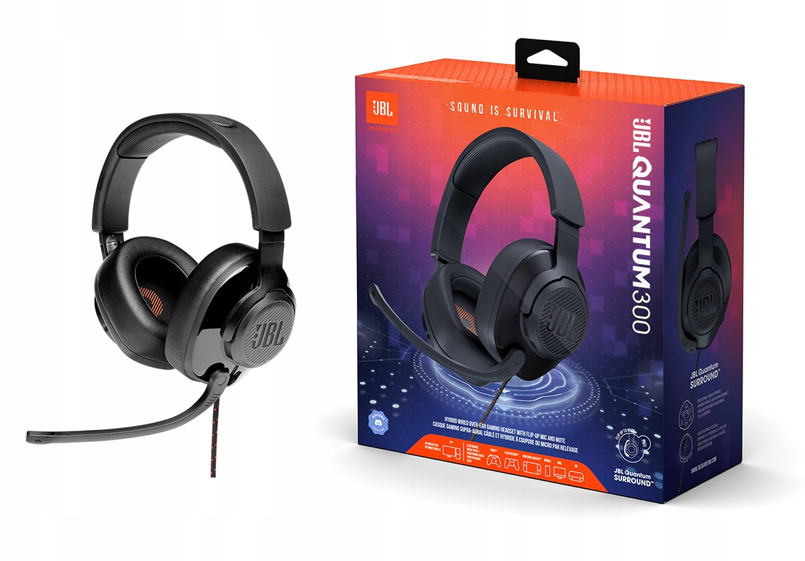 Słuchawki Z Mikrofonem Jbl Quantum 300 Wokółuszne Czarne 100% Oryginał