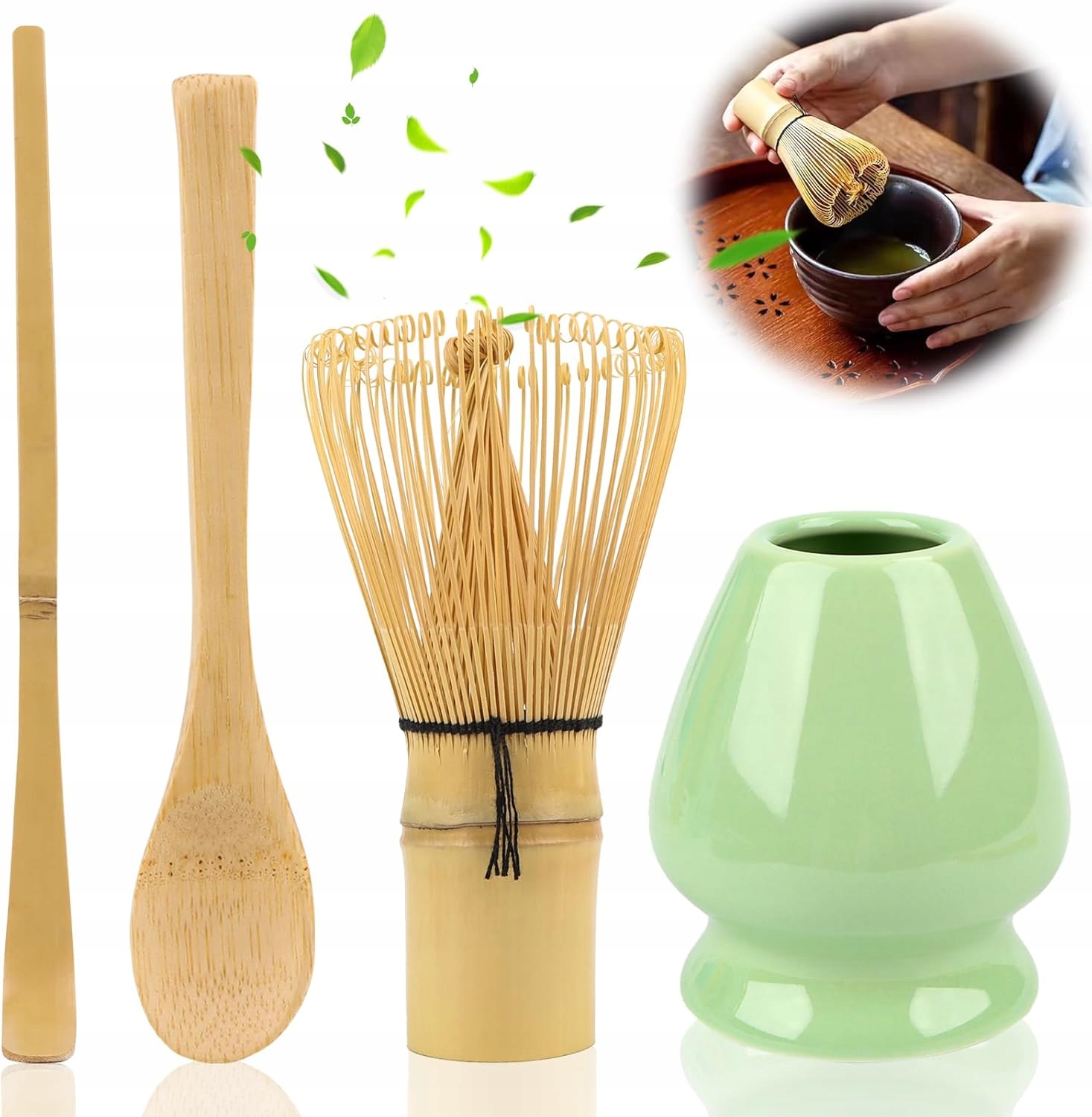 Levně Sada Na Přípravu Čaje Matcha Doma Šlehací Metla Lžička 4 ks