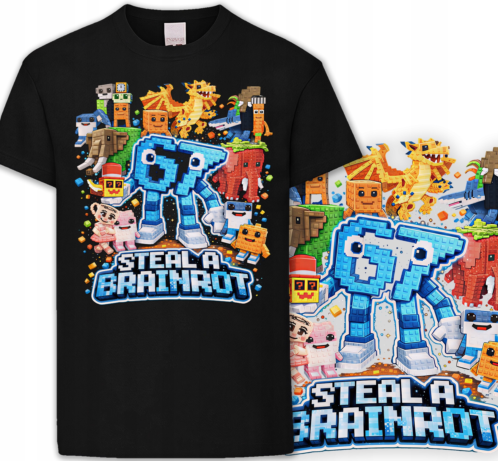 KOSZULKA DZIECIĘCA CZARNA - SIX SEVEN 67 STEAL A BRAINROT ROBLOX M 140cm