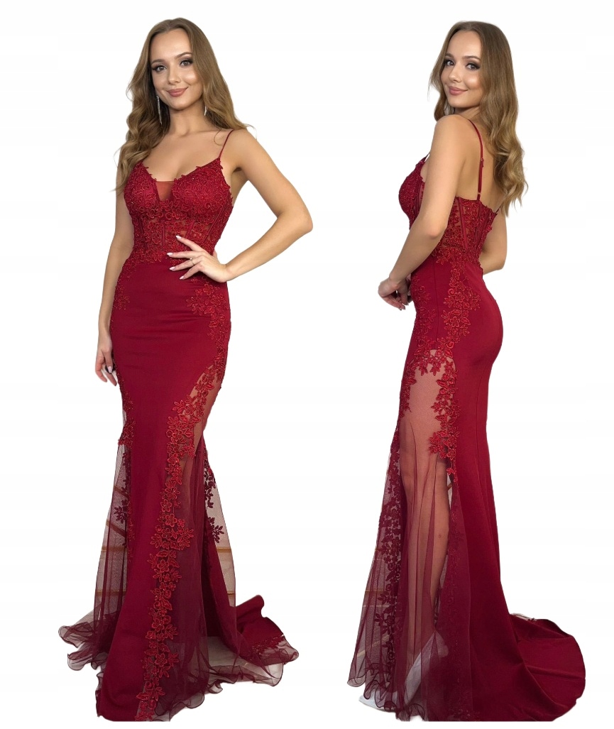 Dlouhé bordó šaty rybka na ples, svatební hostina M