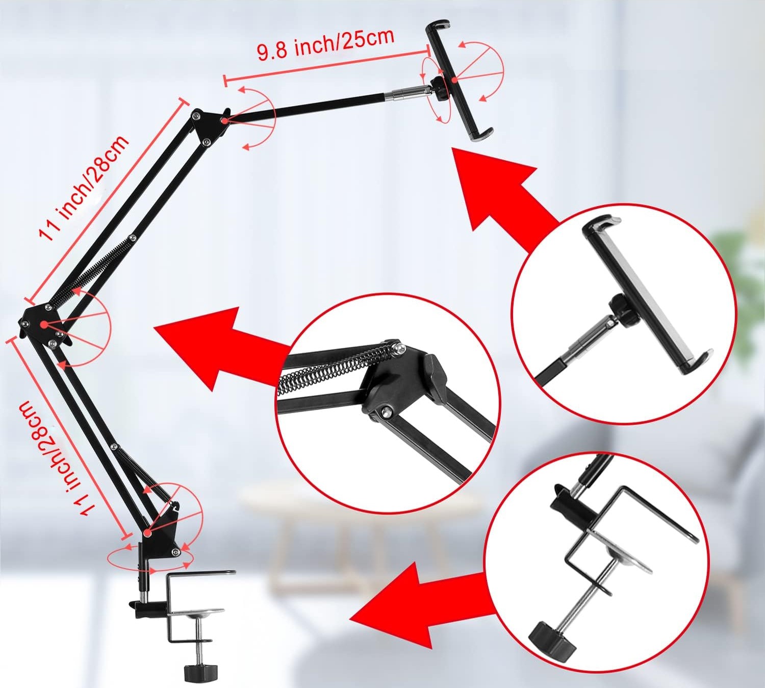 UNIVERSALNY STOJAK METALOWY NA TABLET TELEFON 360 STOPNI CZARNY — miniatura 8