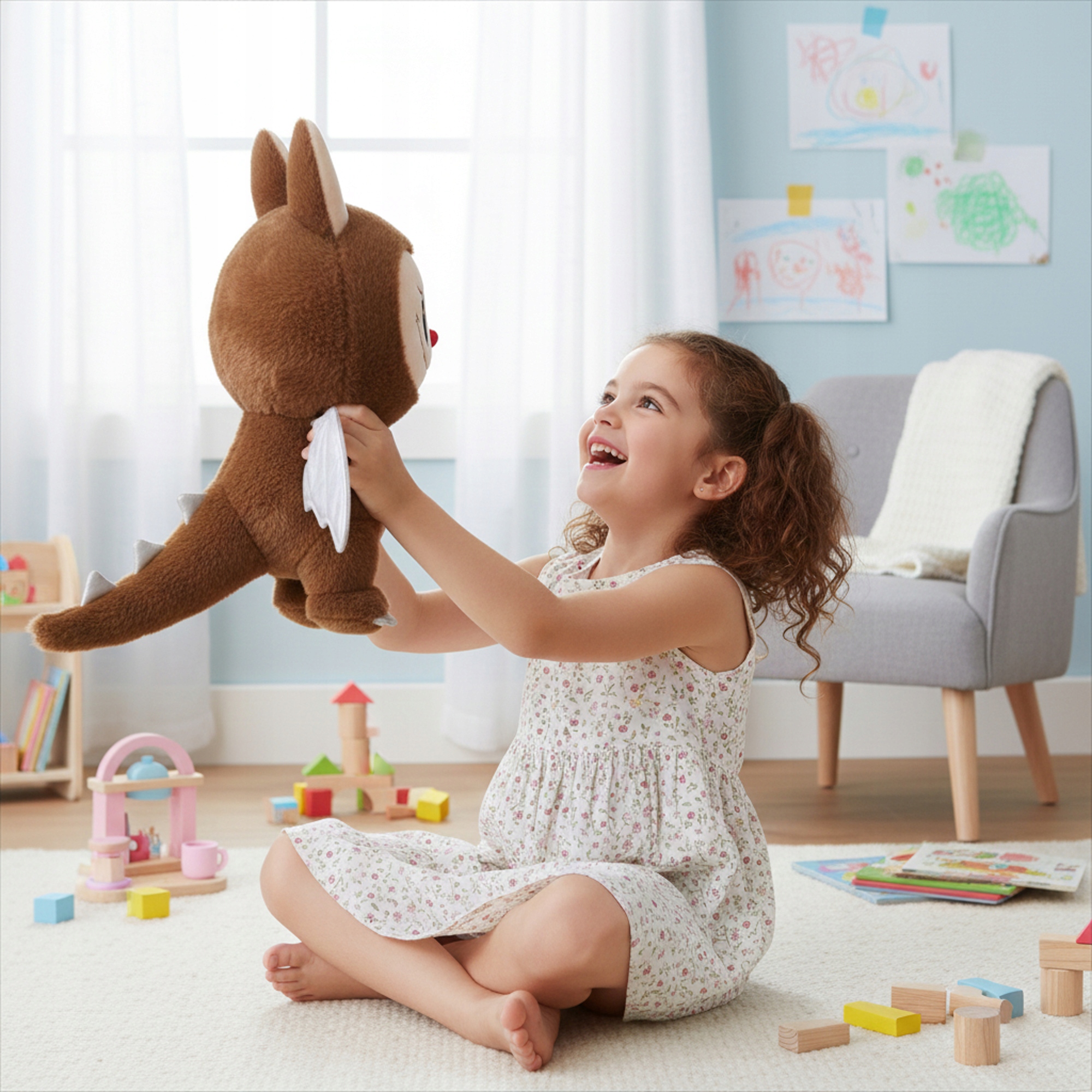 Didelis rudas pliušinis žaislas-maskotas vaikams LABUBU LA BUBU, 45 cm, originalios pakuotės būklė.