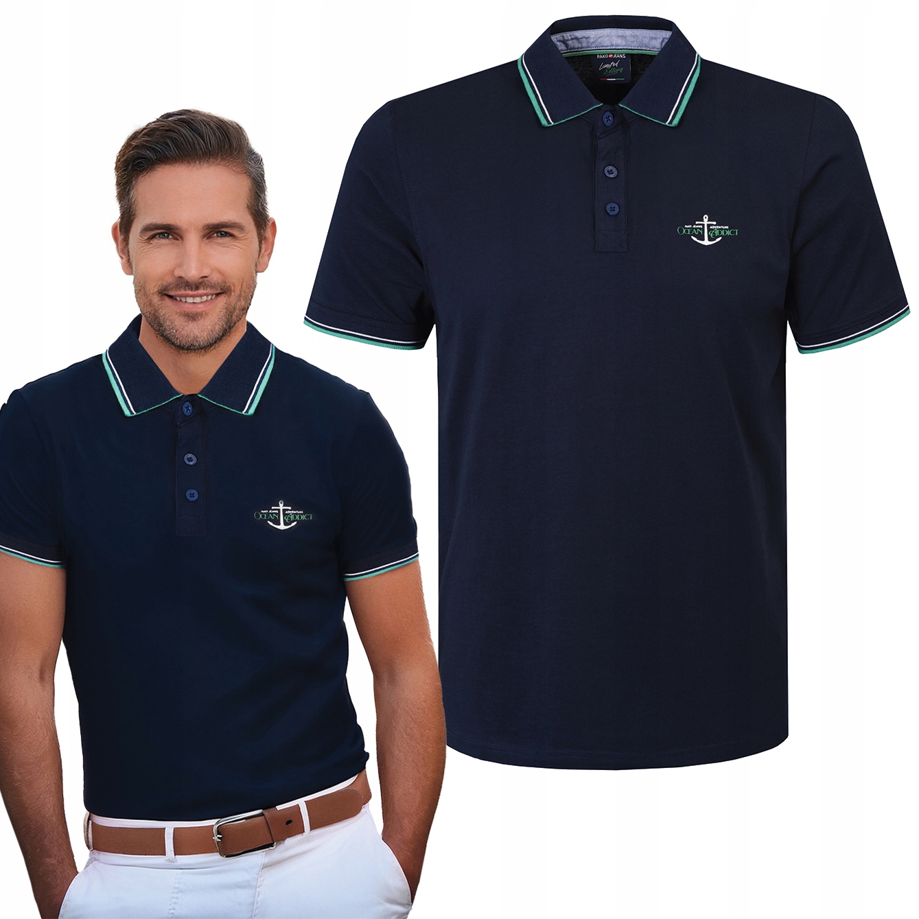 polokošile Pánské bavlněné Tmavě Modré Ebiom Elegantní 3XL Pako Jeans