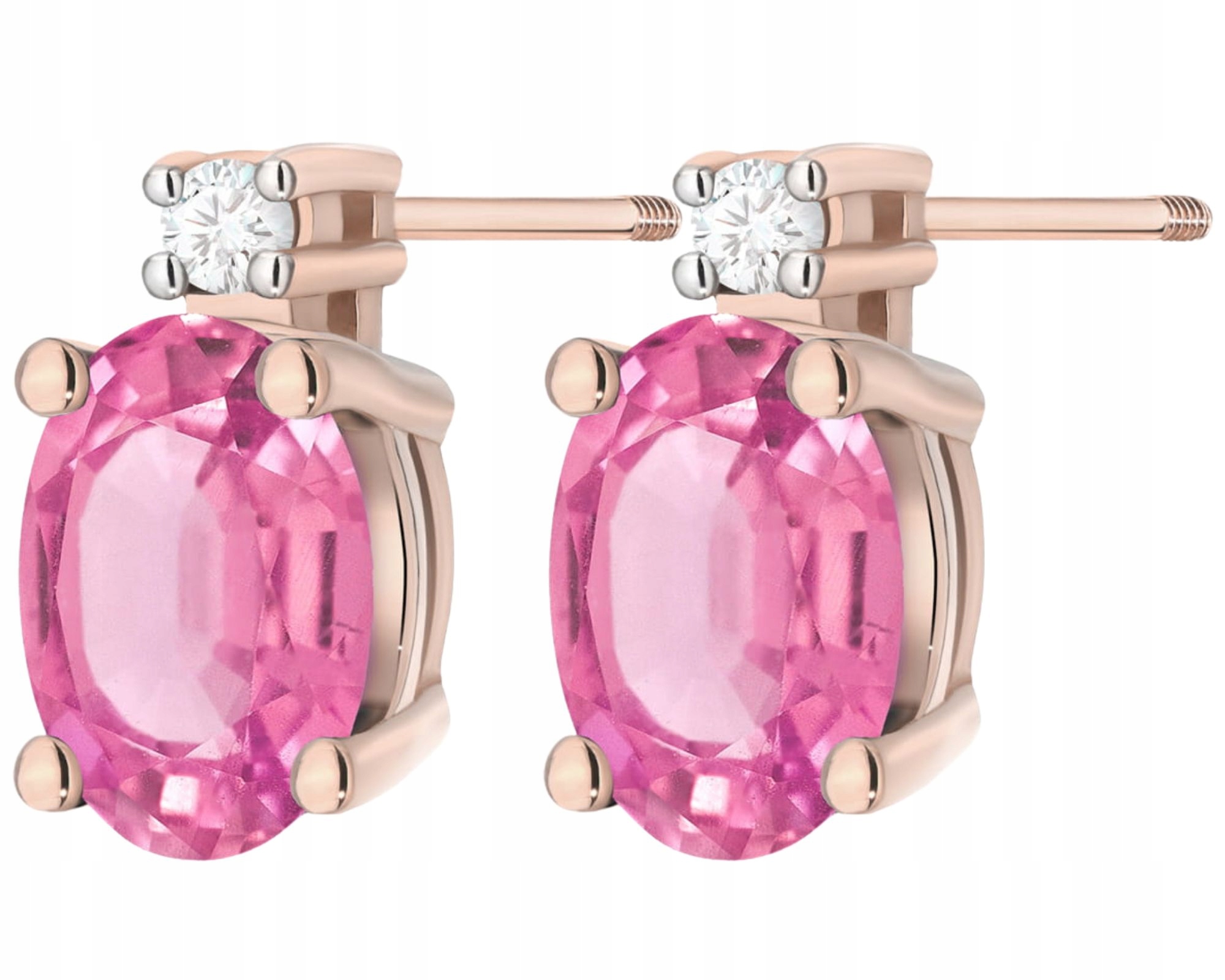 Růžové Zlato Náušnice Růžový Topaz Brilianty Diamanty Zlato 585 Jako Dárek