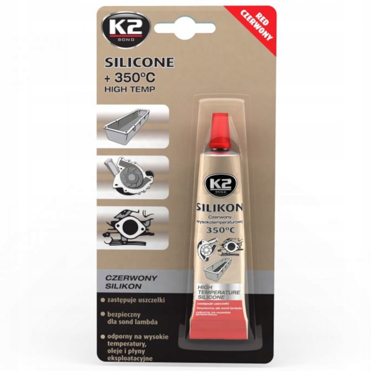 

K2 Silikon Wysokotemperaturowy +350°C Czerwony 21g