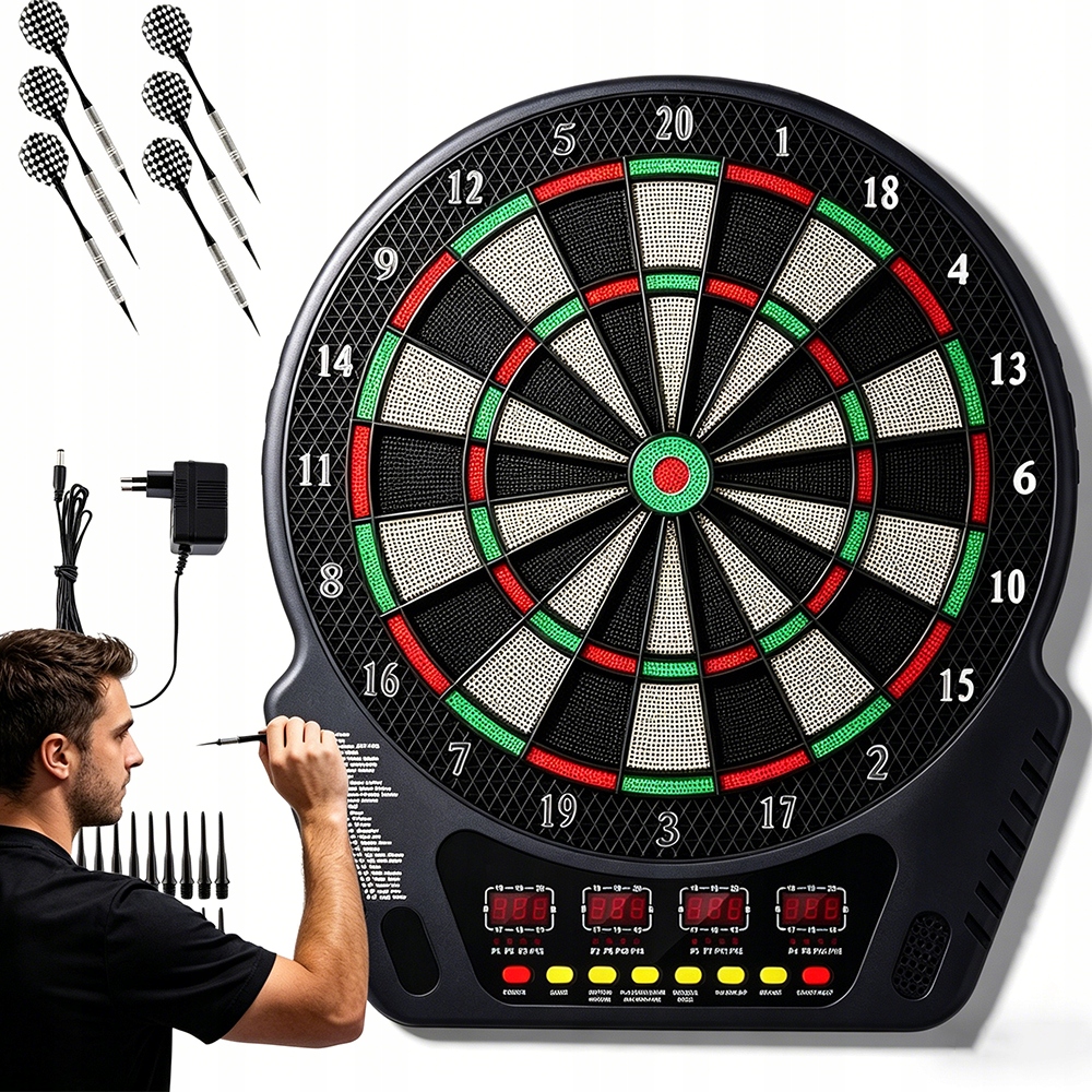 Tarcza Dart Elektroniczna 243 Gry Siatka Ochronna 6 Miękkich Rzutek