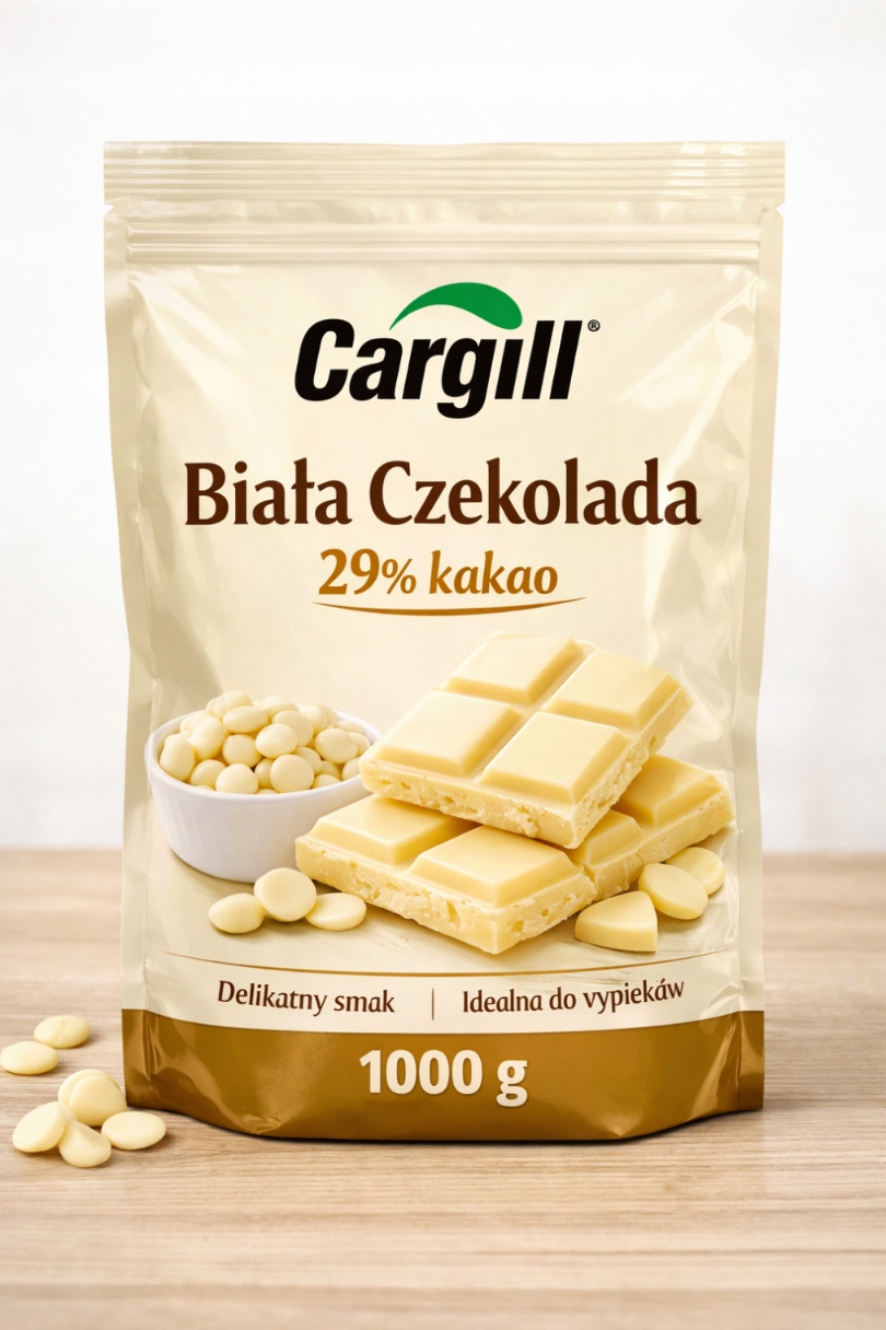 Levně Čokoláda bílá Cargill 29% láhev 1 kg