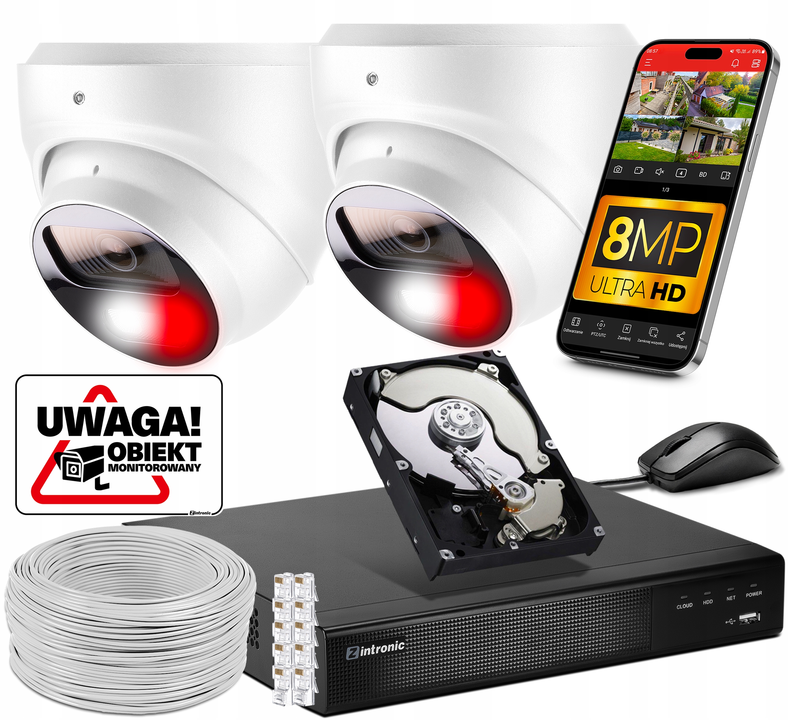 Sada pro Monitorování 2 kamer Poe 4K Ultra Hd 8Mpx 1TB Detekce Zvuku