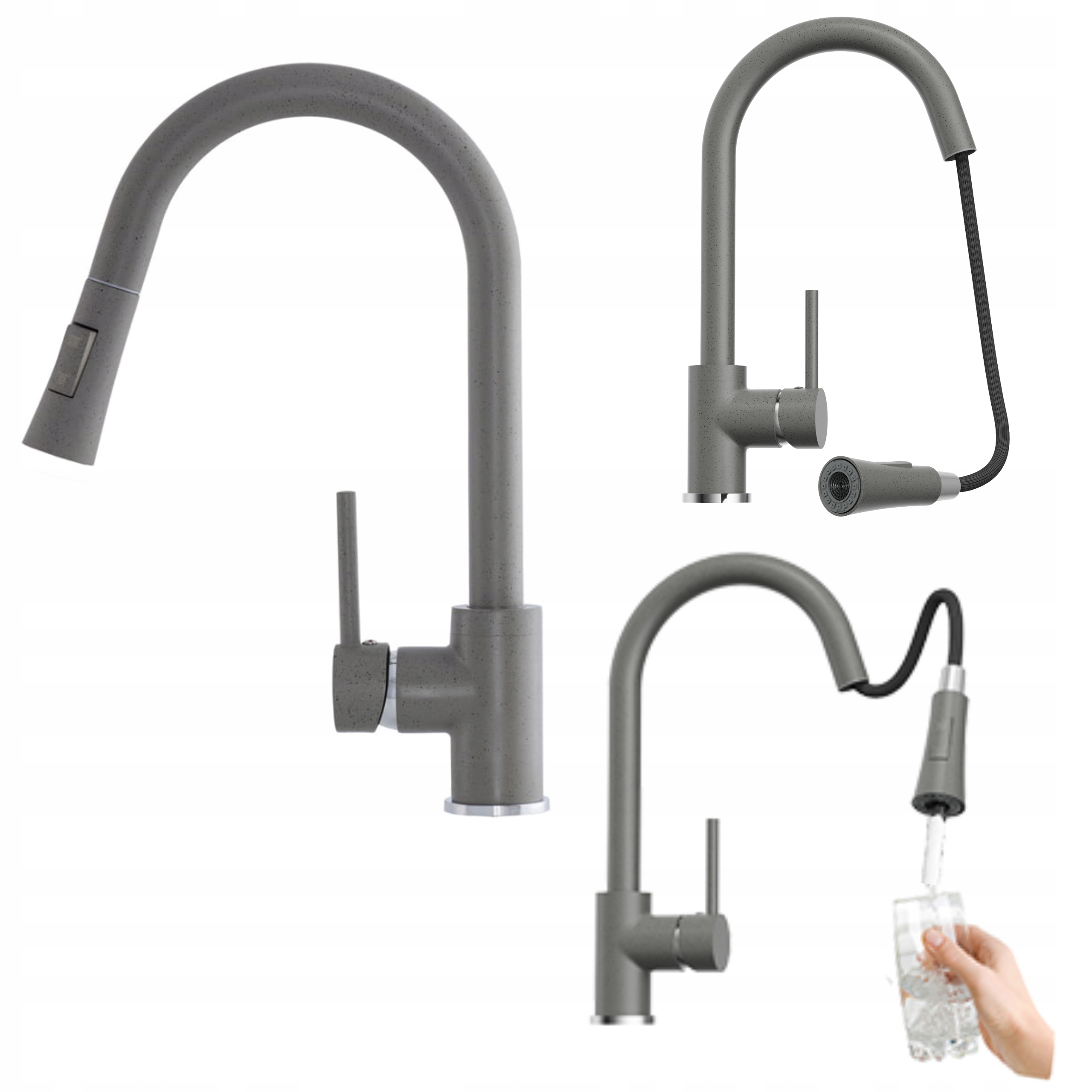 Kuchynská batéria do drezu s výsuvným výtokom, šedá, škvrnitá Libra